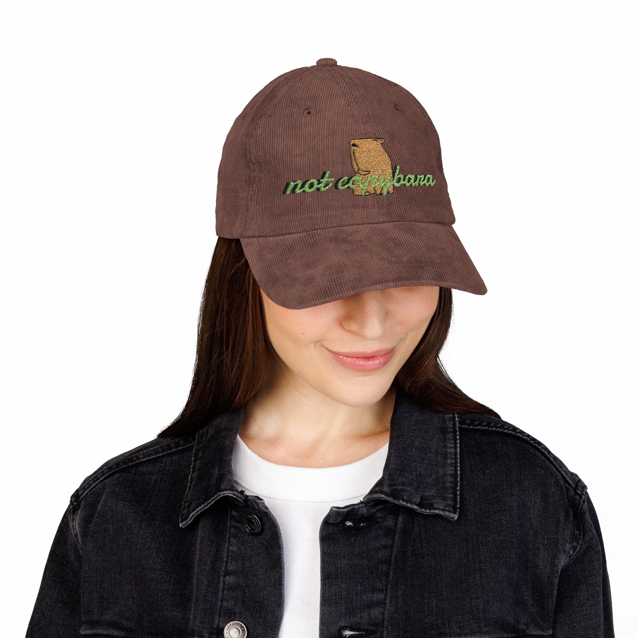 Casquette de baseball en velours côtelé – Motif « Not Capybara » brodé