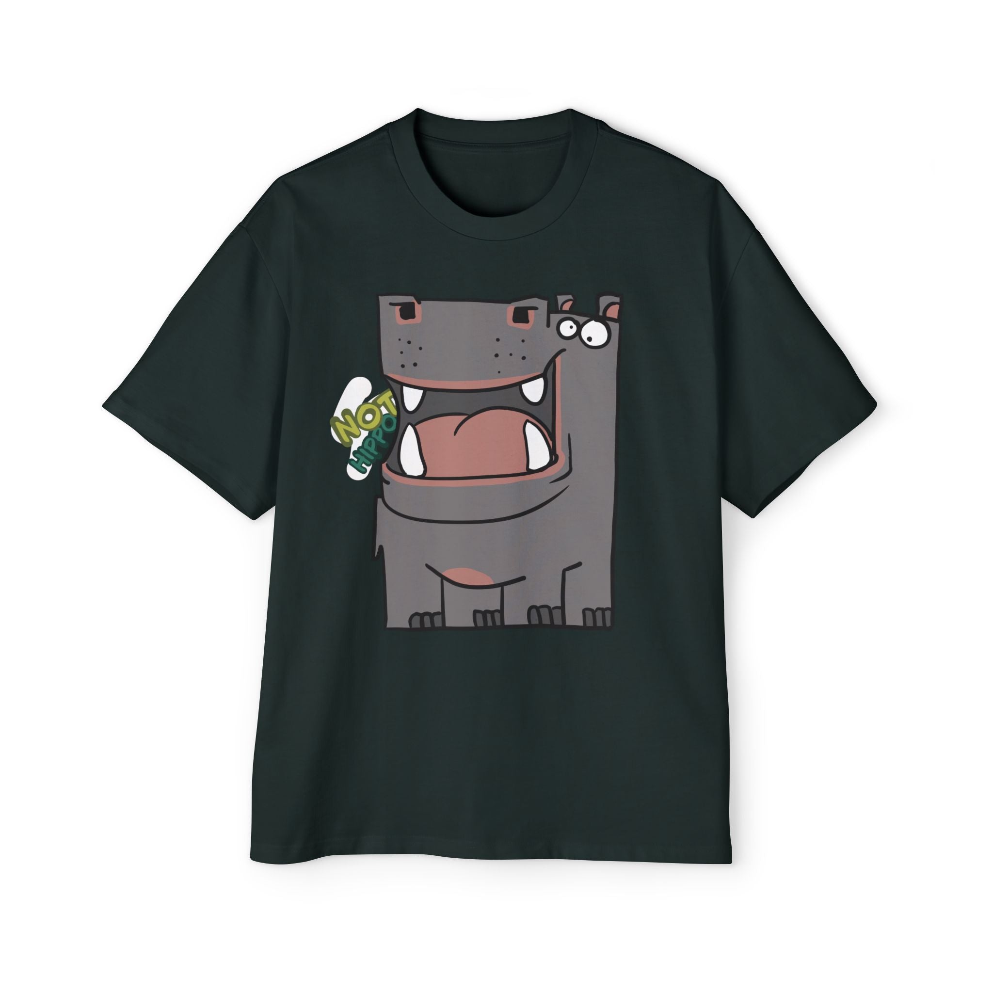 Hippo Cartoon Tee — Cute 'NOT HIPPO' Graphic Oversized T-Shirt