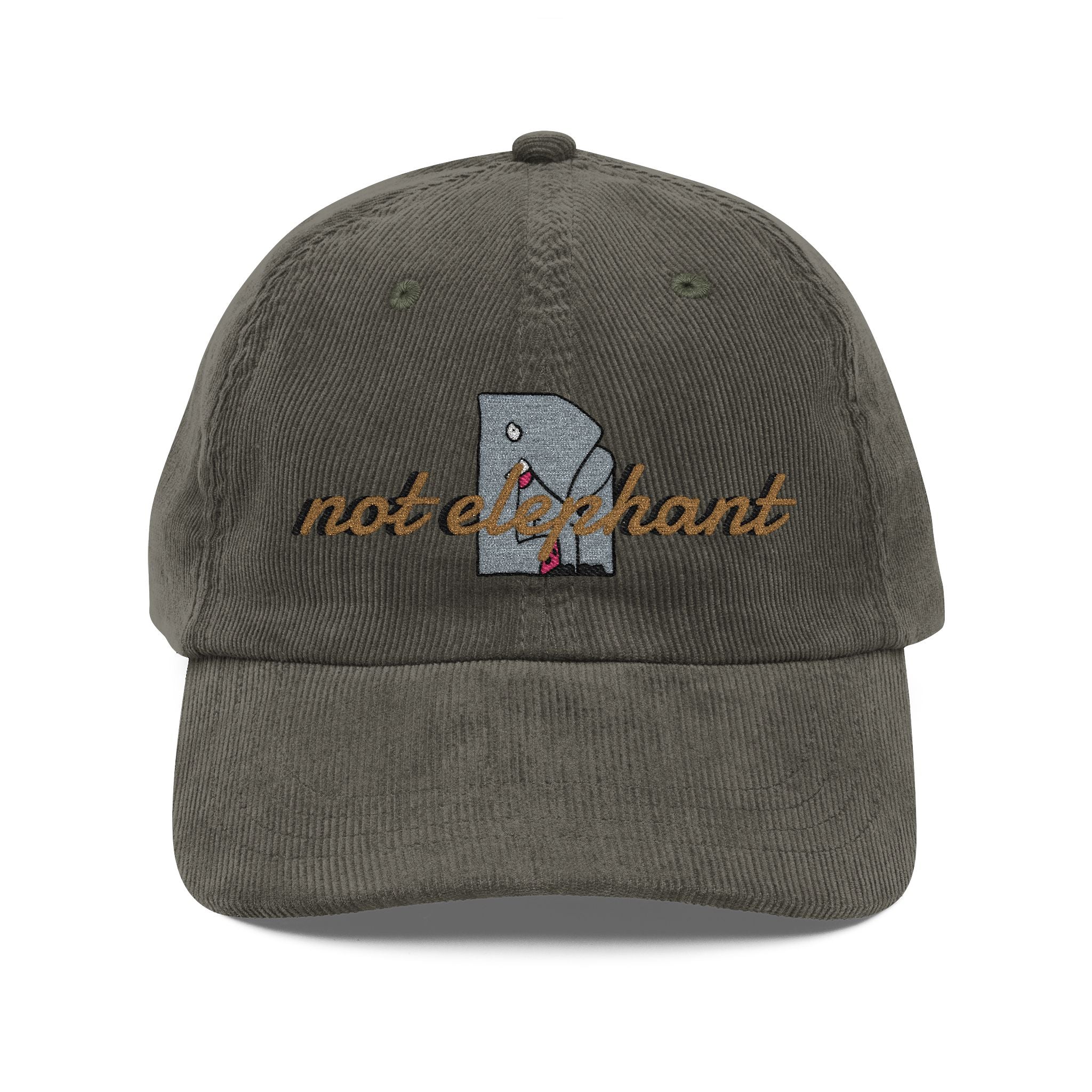 Vintage Corduroy Cap — Embroidered 'not elephant' Logo Hat