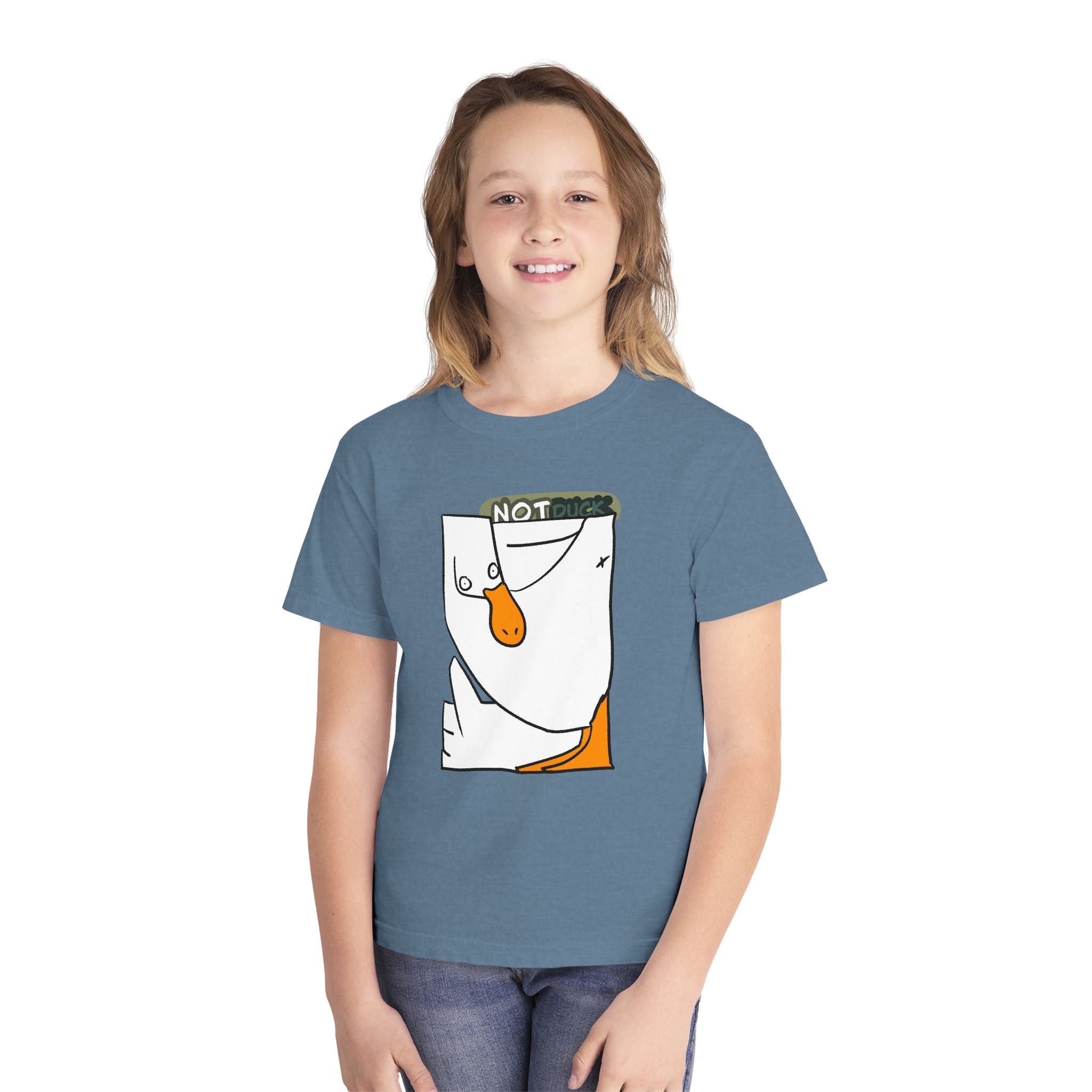 Duck Youth Tee — 'NOT DUCK' Whimsical Cartoon Goose Graphic Kids T‑Shirt