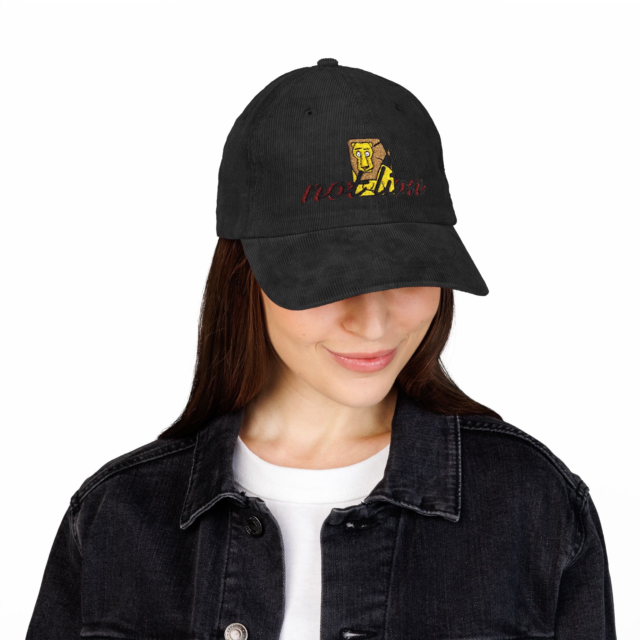 Vintage Corduroy Embroidered Cap — Retro ‘Not Lion’ Design