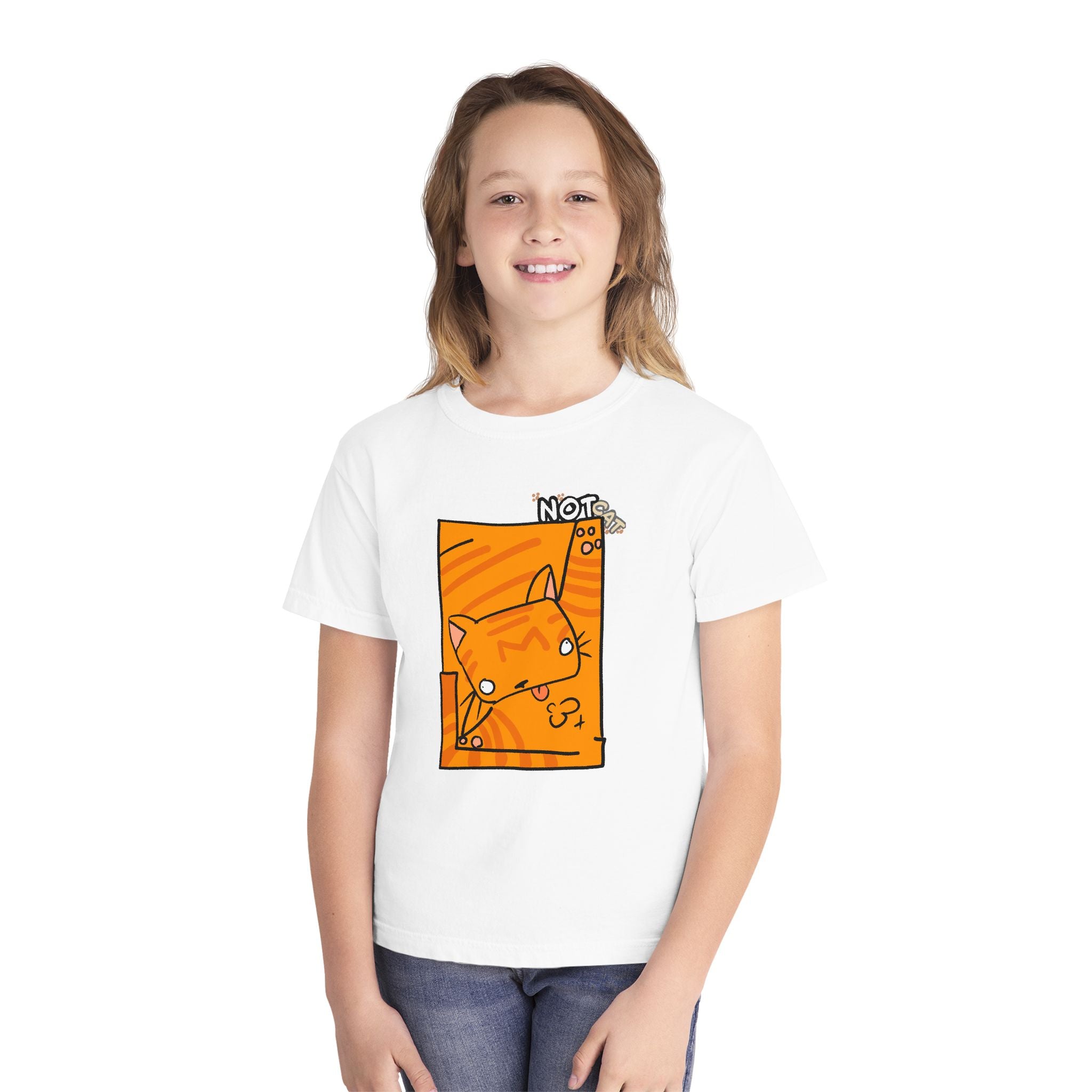 Orange Cat Youth Tee – Cute Cartoon Cat Graphic Shirt for Kids | Funny Not Cat Animal Cotton T-Shirt