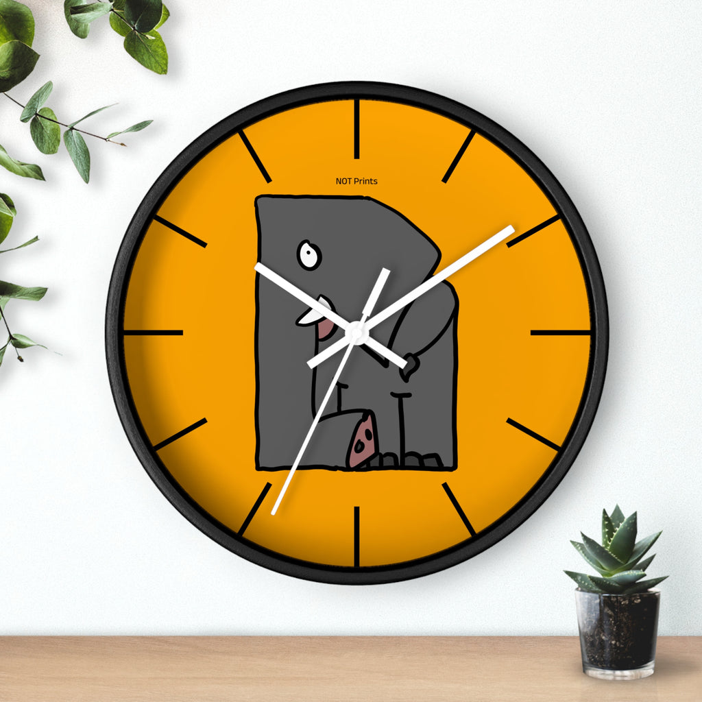 Elephant Cartoon Wall Clock — Cute Orange Nursery Clock with Playful Elephant Design