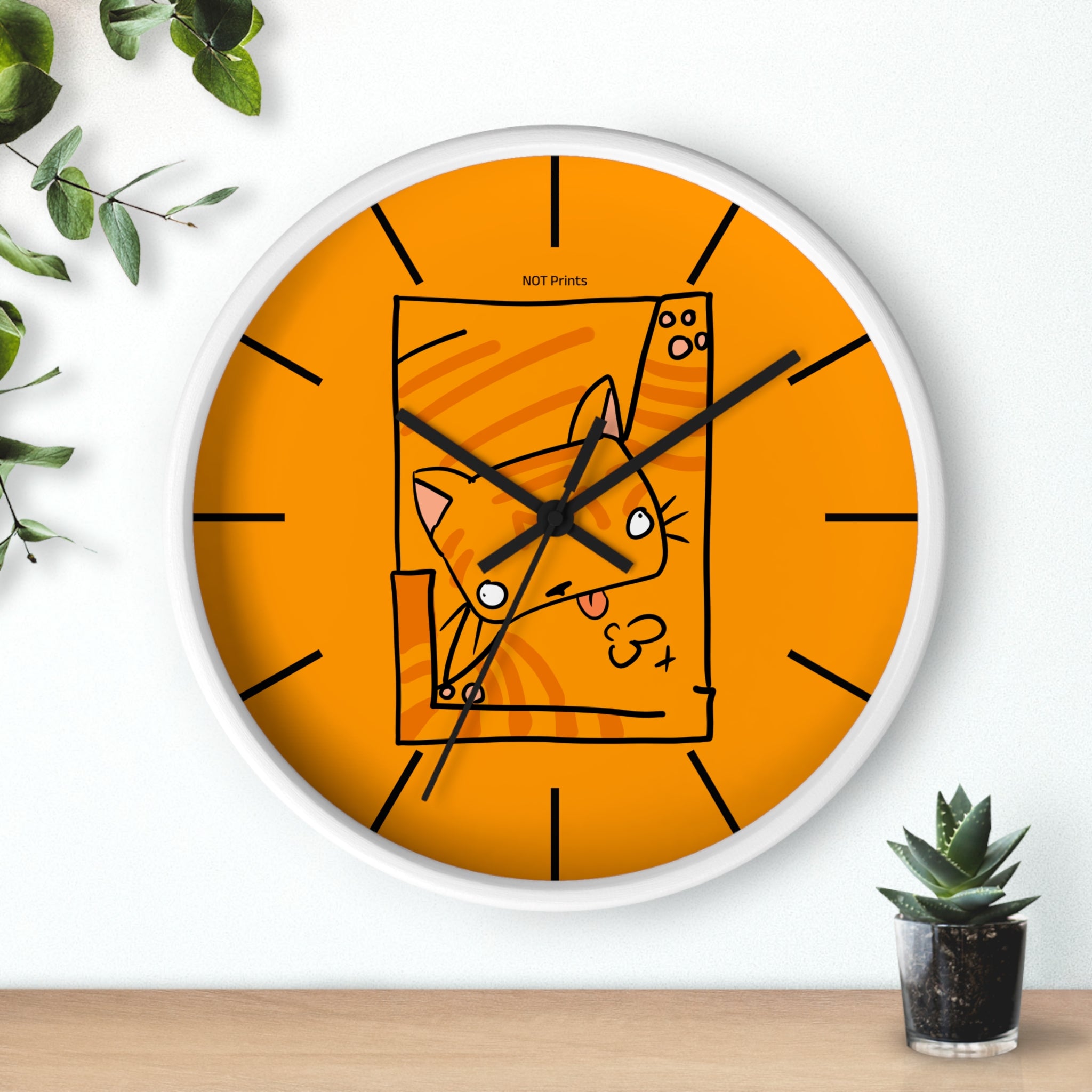 Orange Cat Illustration Wall Clock — Playful Feline Art Clock