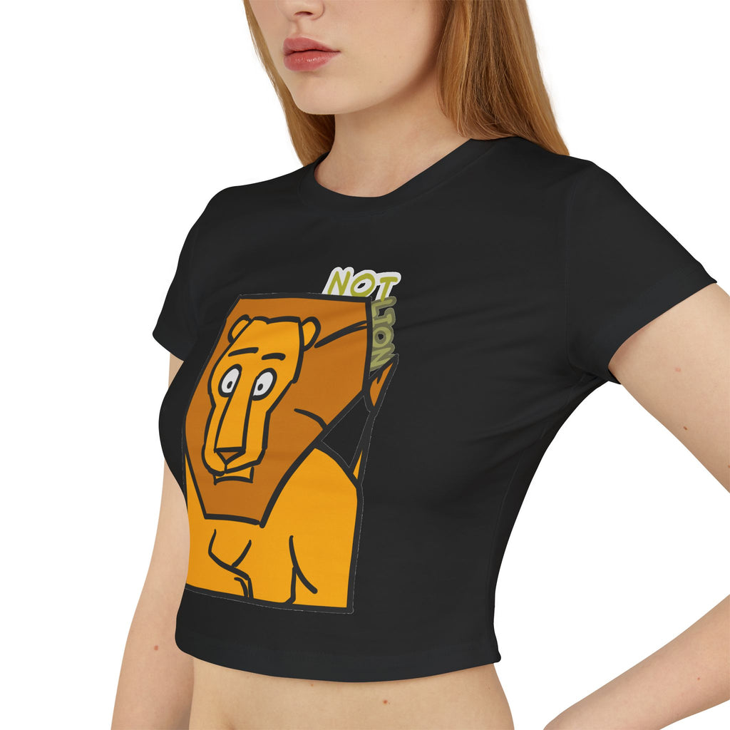 Lion Graphic Baby Tee — "Not Lion" Cute Retro Energy Top
