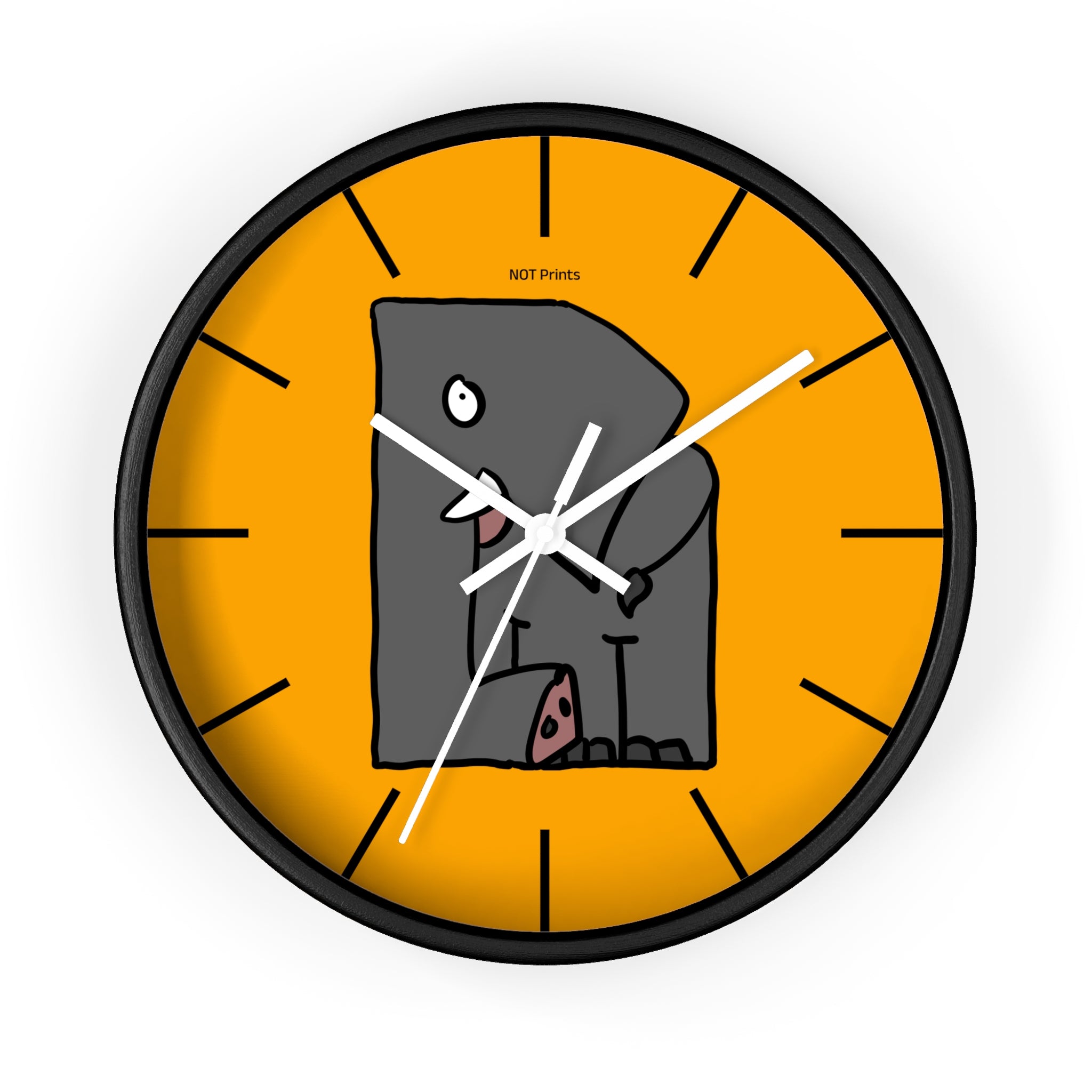 Elephant Cartoon Wall Clock — Cute Orange Nursery Clock with Playful Elephant Design