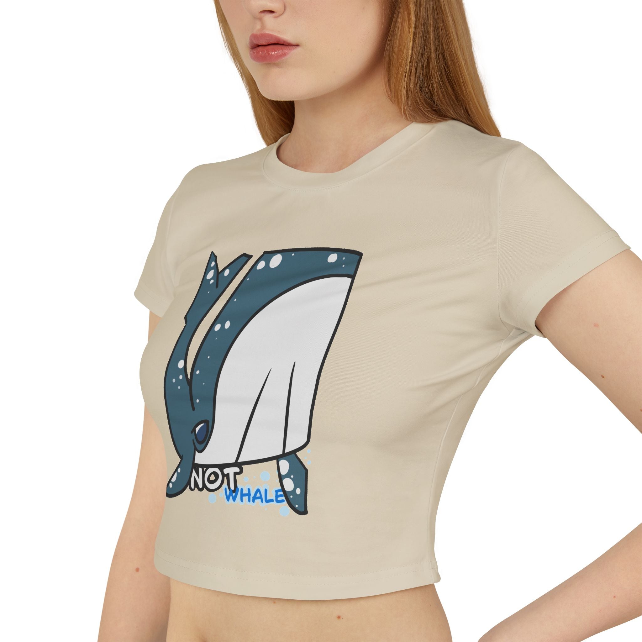 Whale Crop Tee — Cute Cartoon "Not Whale" Graphic Women's Baby Tee