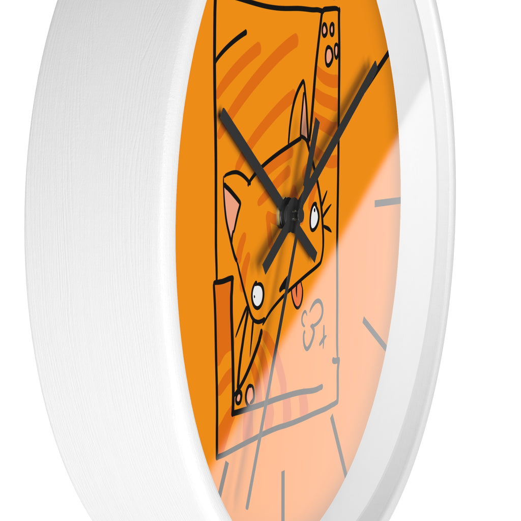Orange Cat Illustration Wall Clock — Playful Feline Art Clock