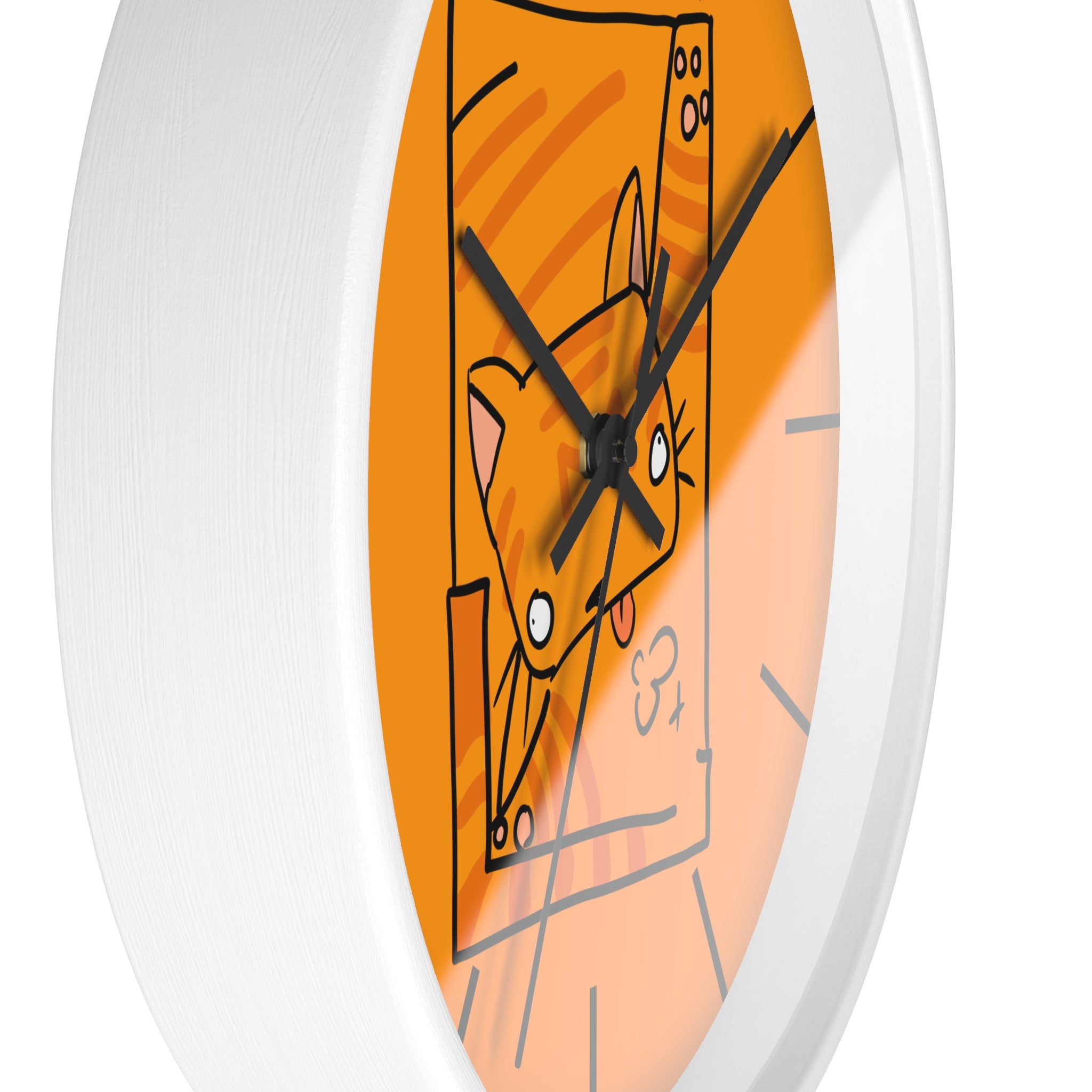 Orange Cat Illustration Wall Clock — Playful Feline Art Clock