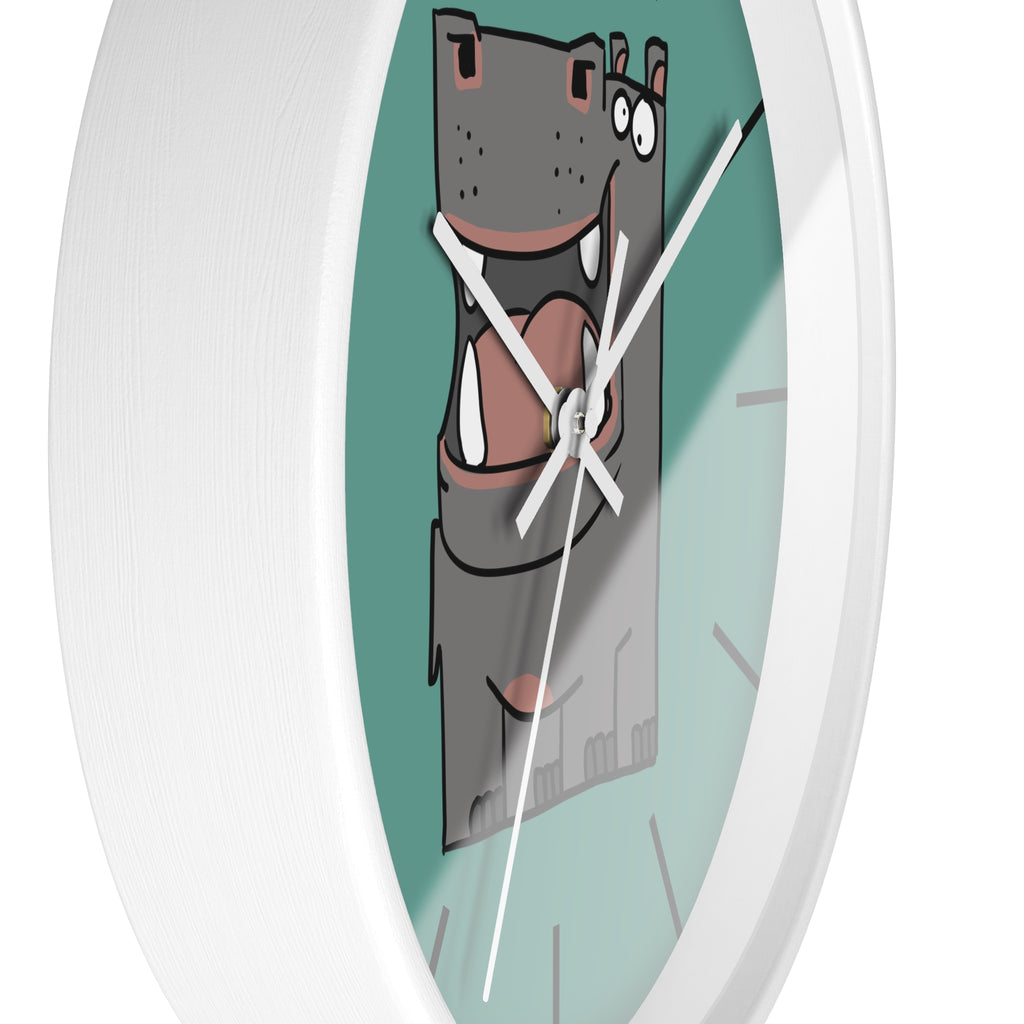 Hippo Cartoon Wall Clock — Cute Teal Nursery Clock