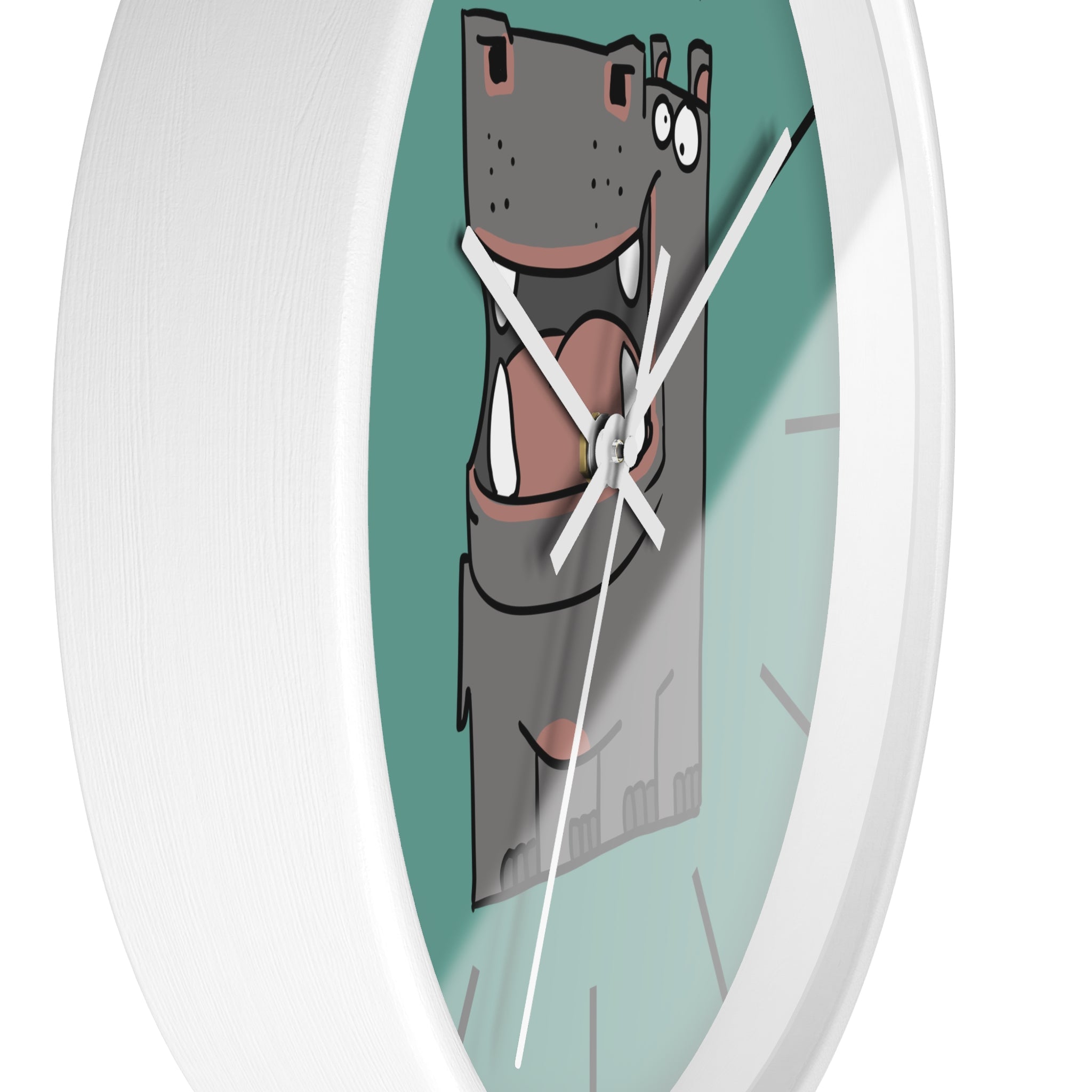 Hippo Cartoon Wall Clock — Cute Teal Nursery Clock