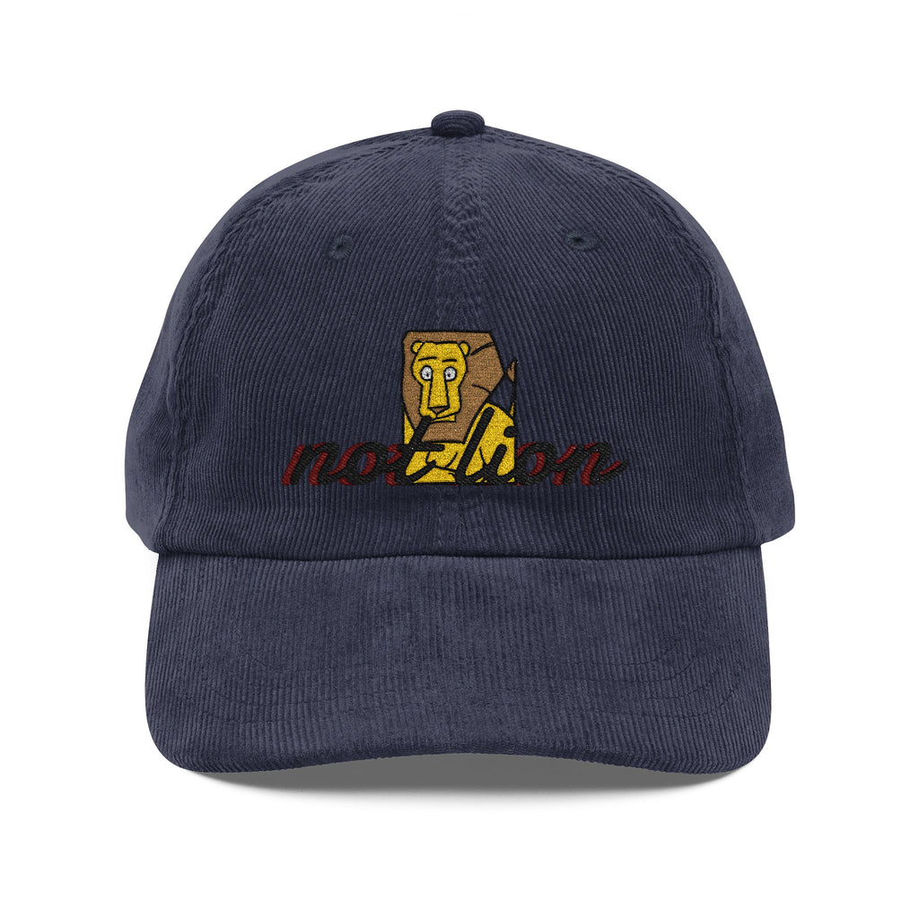 Vintage Corduroy Embroidered Cap — Retro ‘Not Lion’ Design