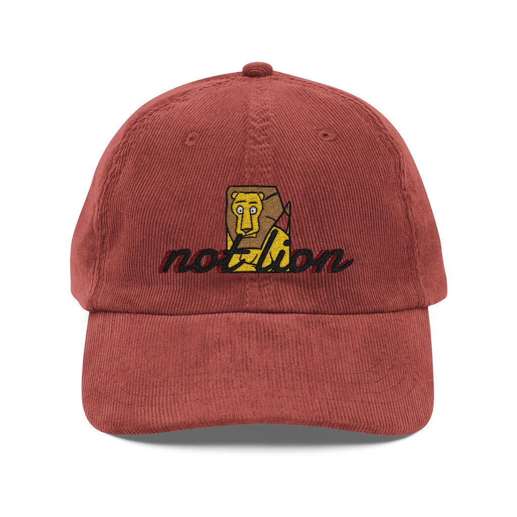 Vintage Corduroy Embroidered Cap — Retro ‘Not Lion’ Design
