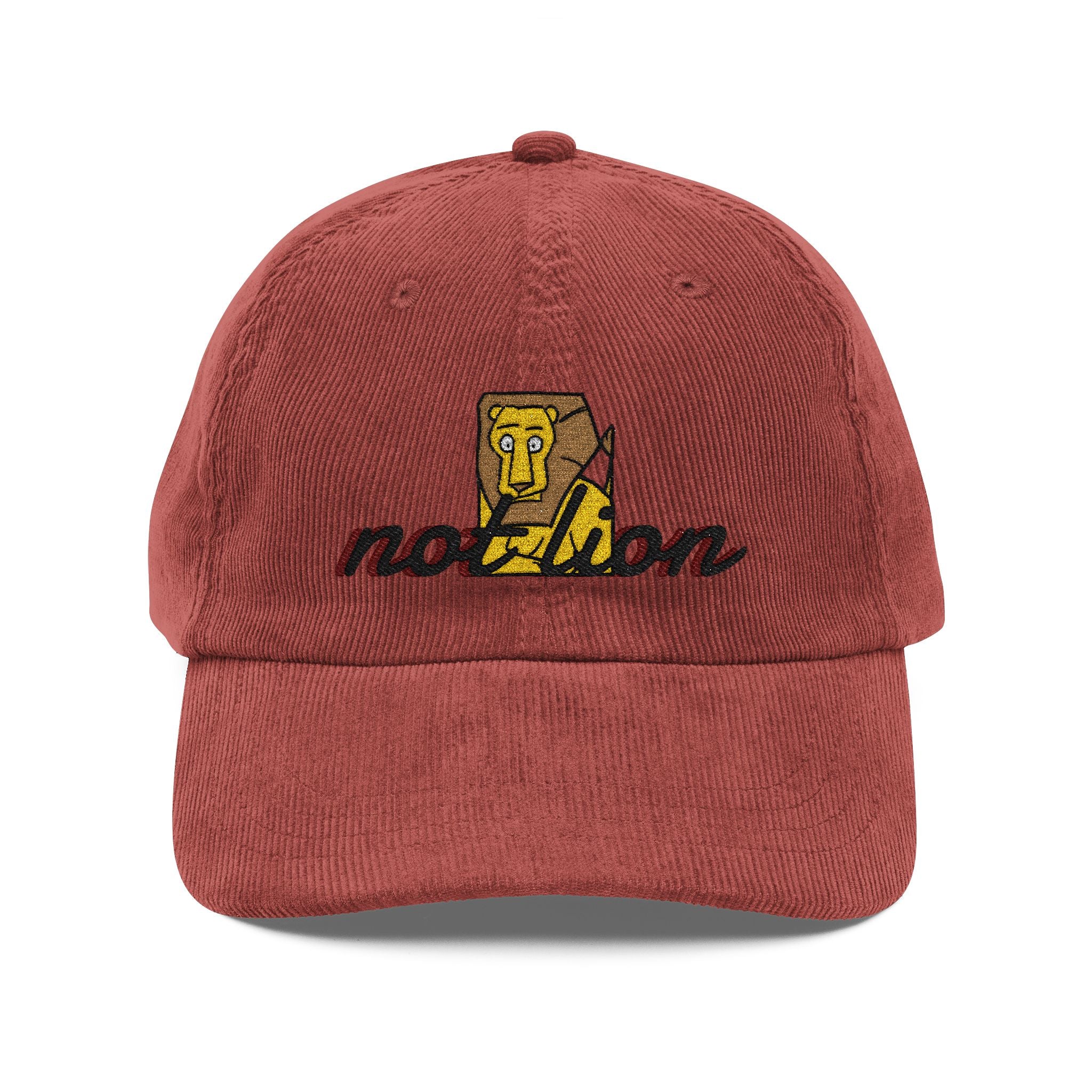 Vintage Corduroy Embroidered Cap — Retro ‘Not Lion’ Design