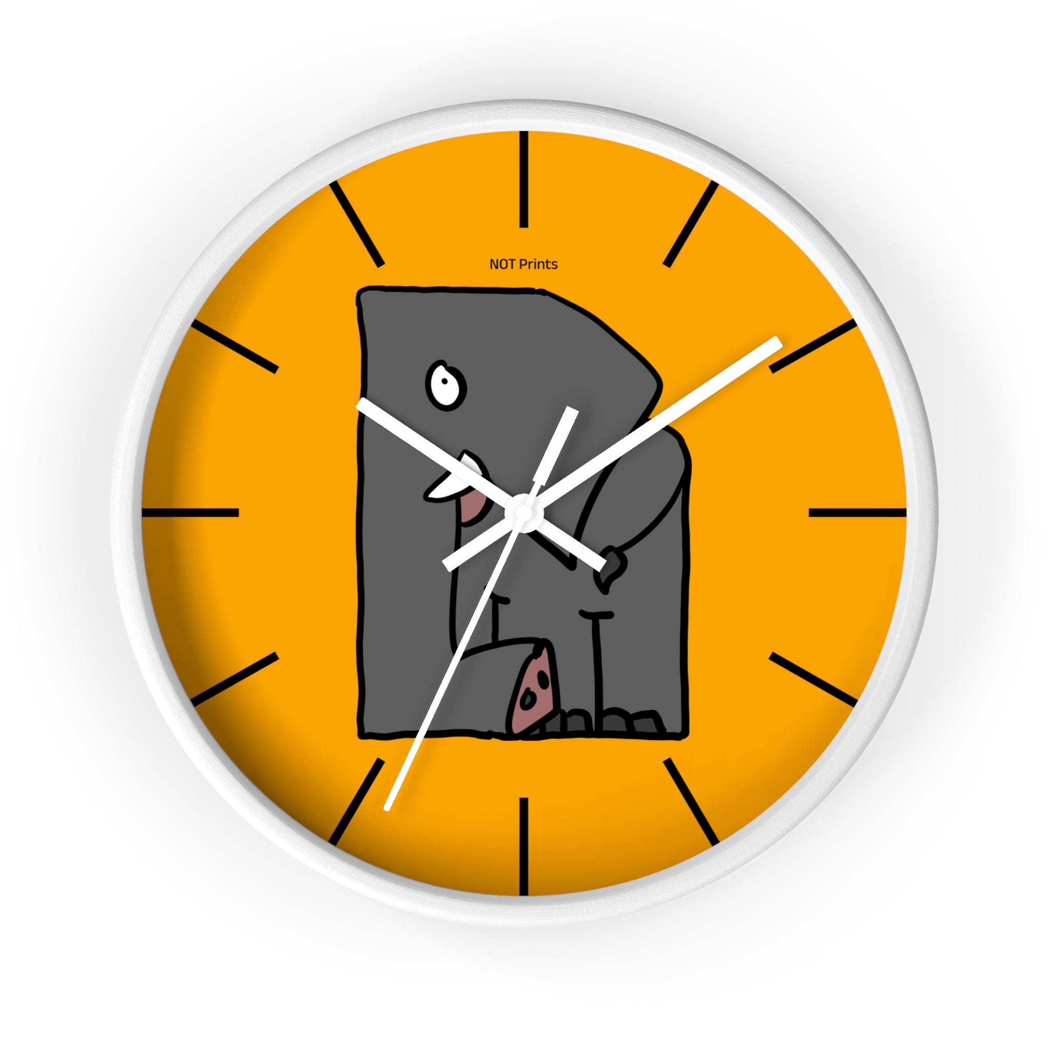 Elephant Cartoon Wall Clock — Cute Orange Nursery Clock with Playful Elephant Design