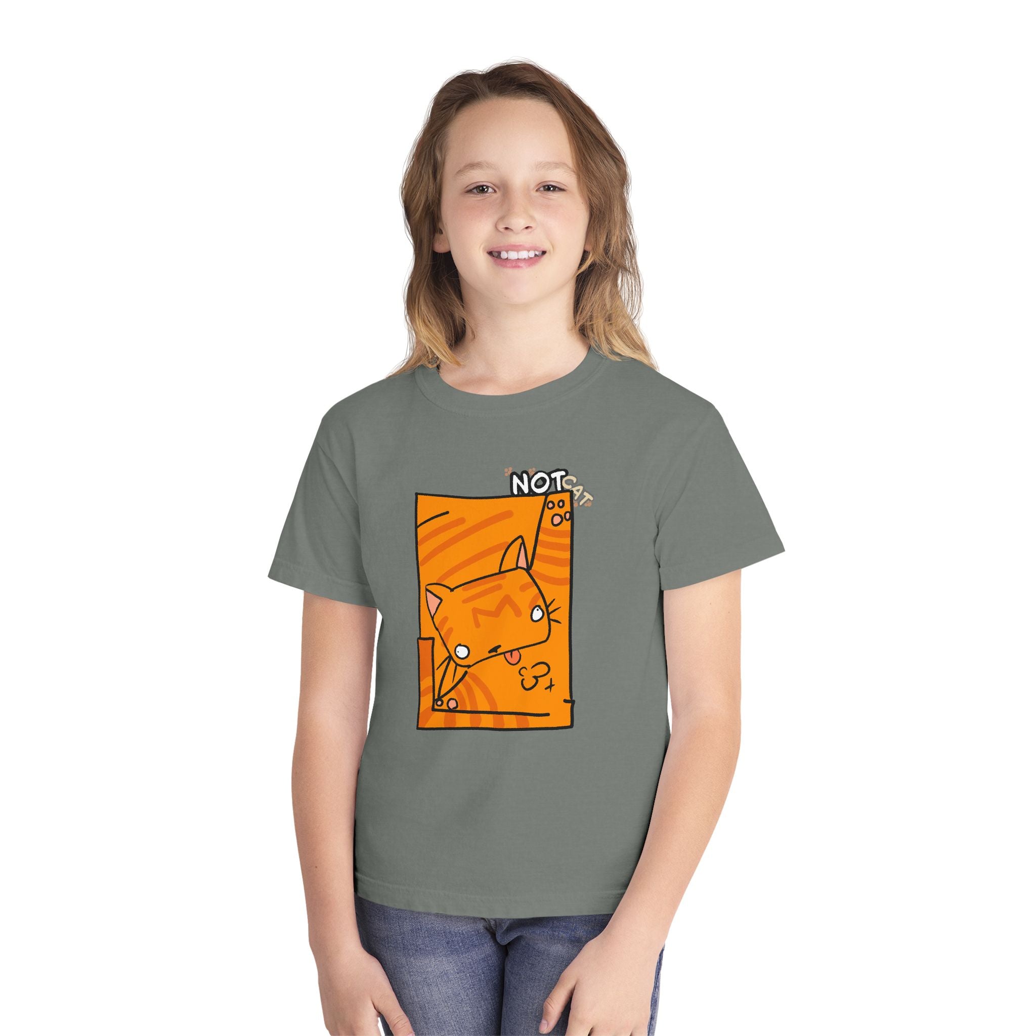 Orange Cat Youth Tee – Cute Cartoon Cat Graphic Shirt for Kids | Funny Not Cat Animal Cotton T-Shirt