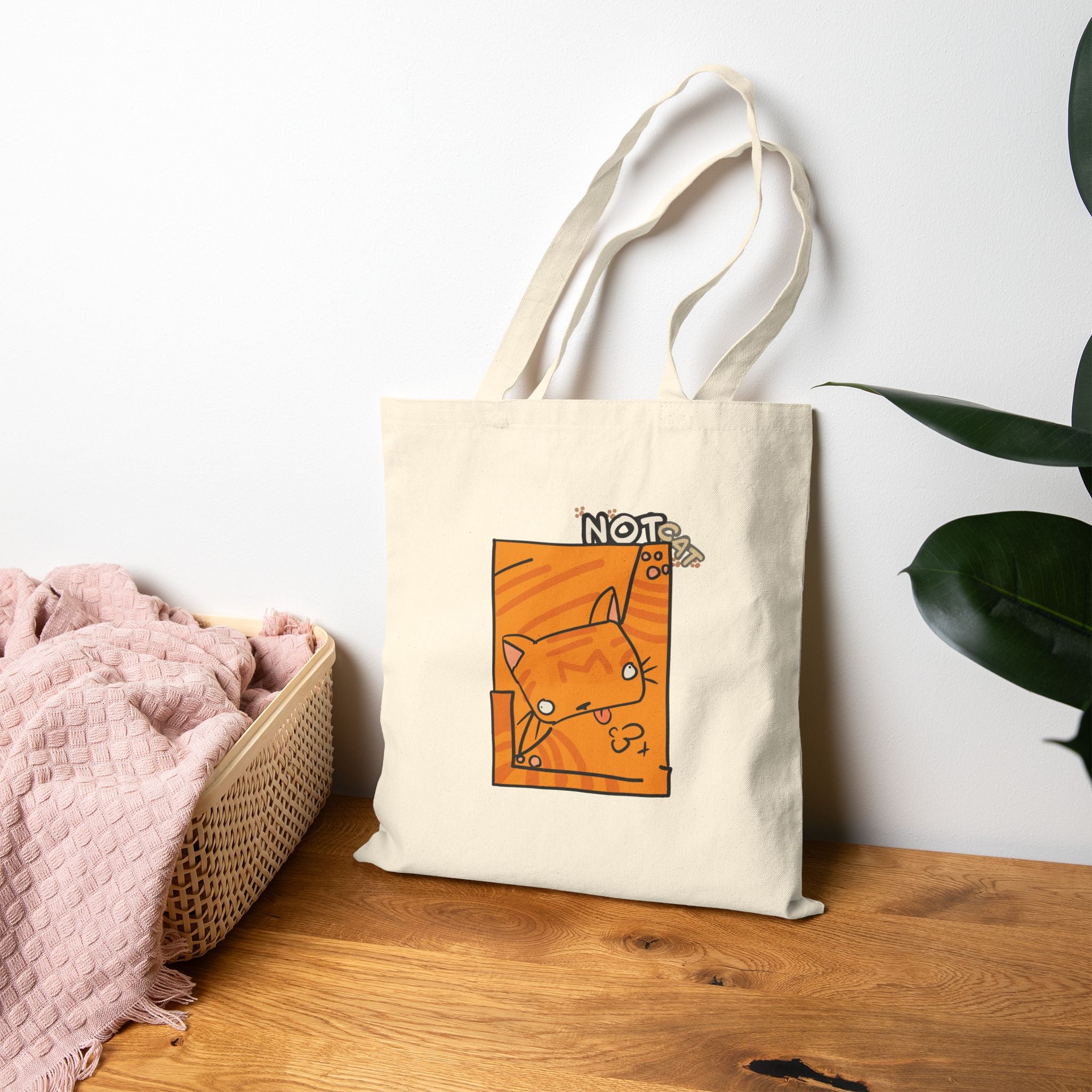 Cute Orange Cat 'Not Cat' Canvas Tote Bag — Cute Kitty Shopper Tote