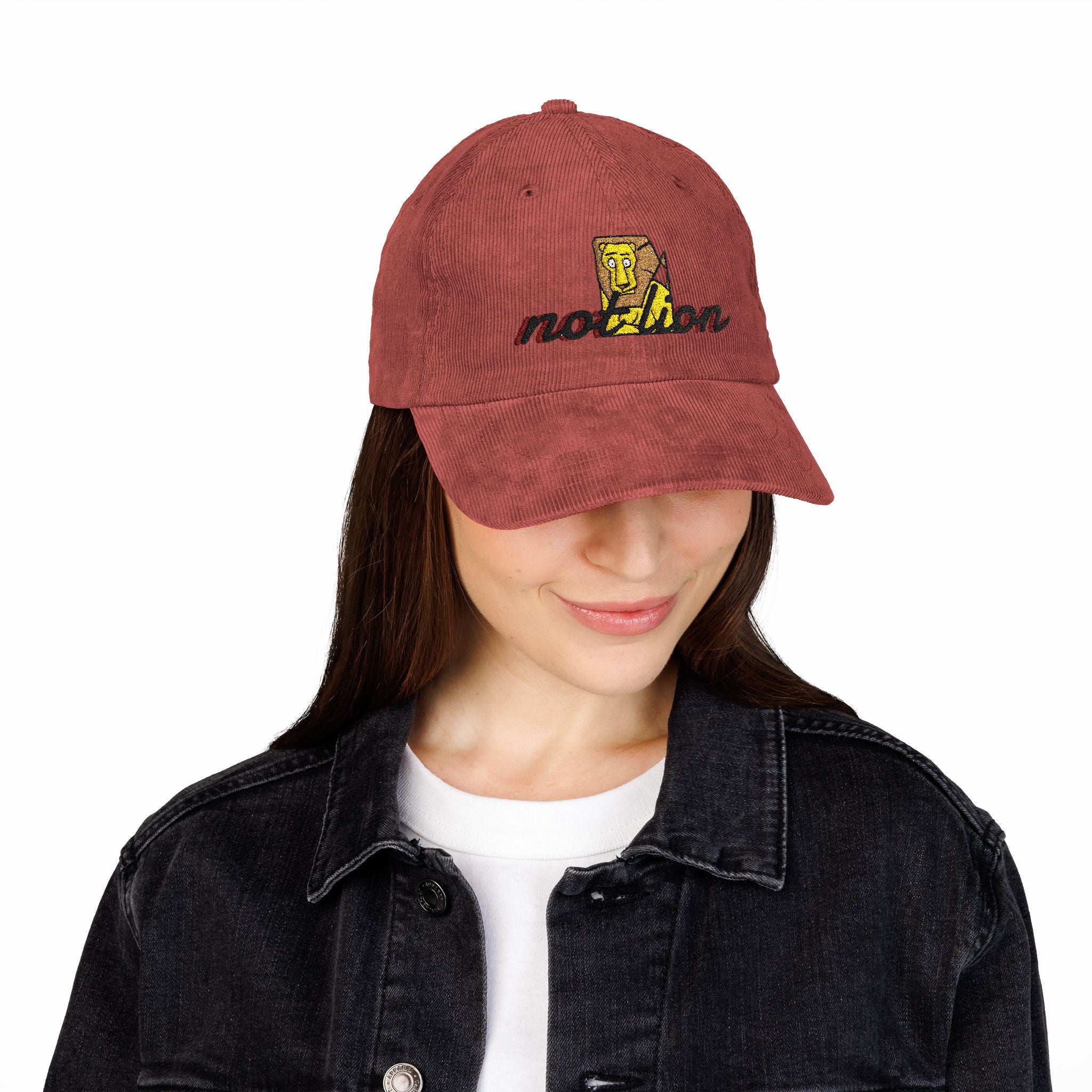 Vintage Corduroy Embroidered Cap — Retro ‘Not Lion’ Design