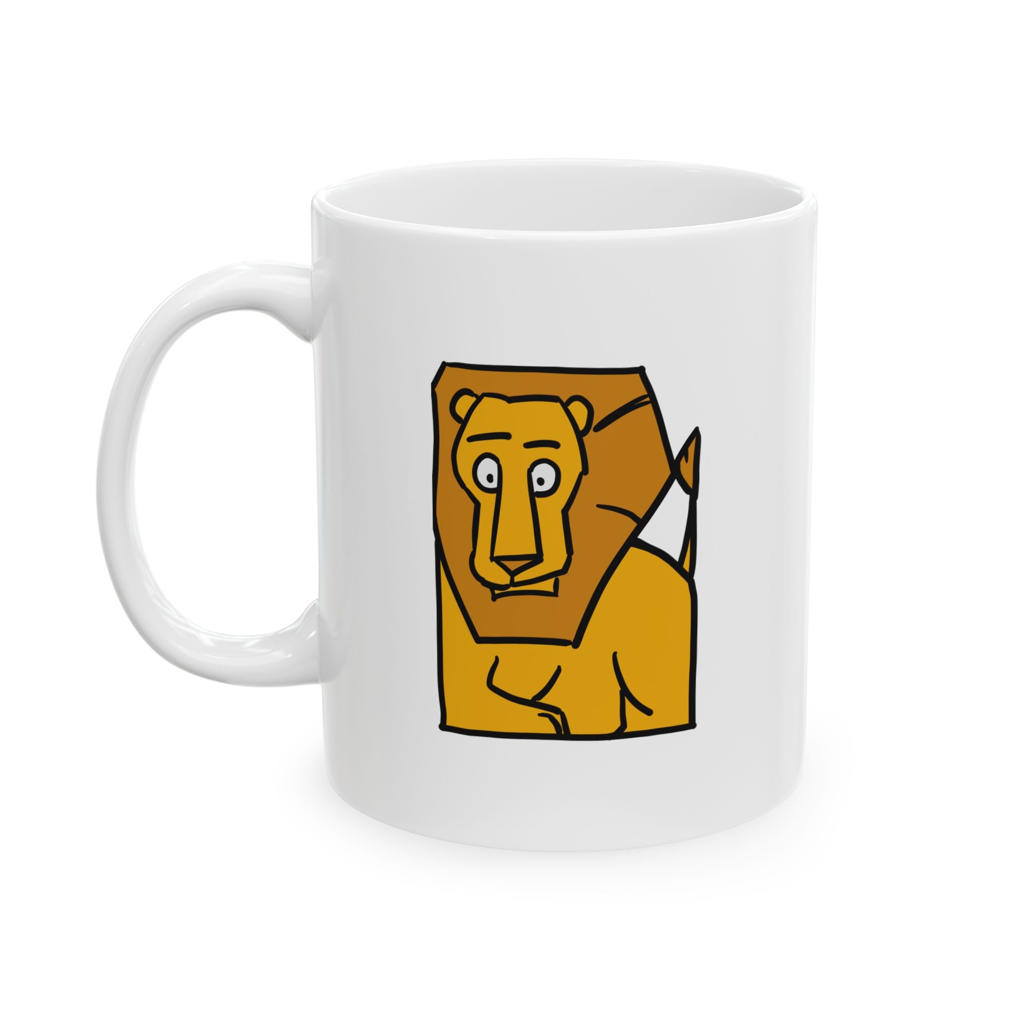 Lion Coffee Mug — Cute Cartoon Lion Illustration Cut (11oz)