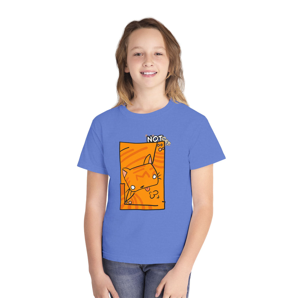 Orange Cat Youth Tee – Cute Cartoon Cat Graphic Shirt for Kids | Funny Not Cat Animal Cotton T-Shirt