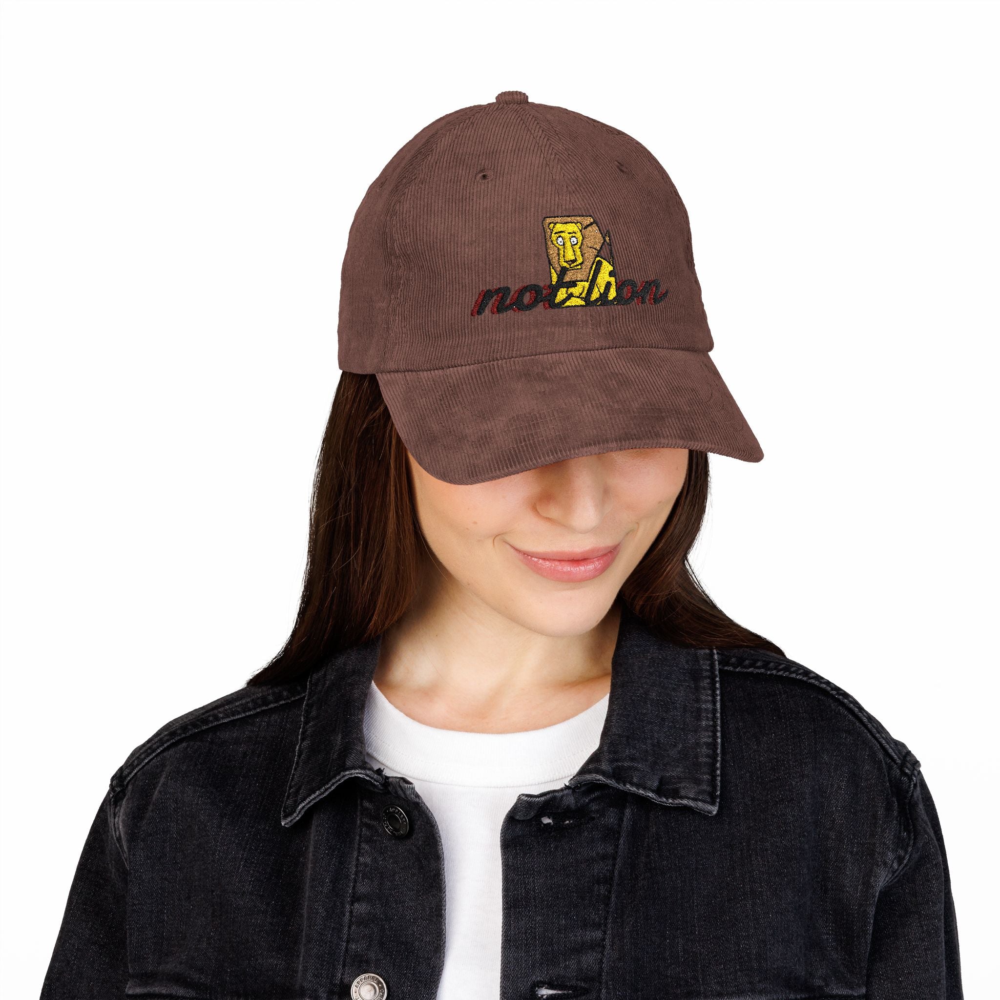 Vintage Corduroy Embroidered Cap — Retro ‘Not Lion’ Design