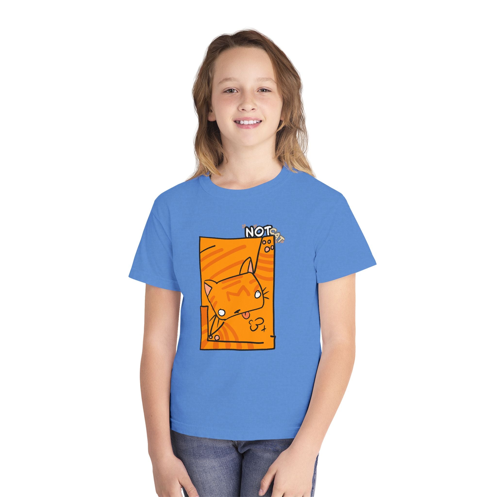 Orange Cat Youth Tee – Cute Cartoon Cat Graphic Shirt for Kids | Funny Not Cat Animal Cotton T-Shirt