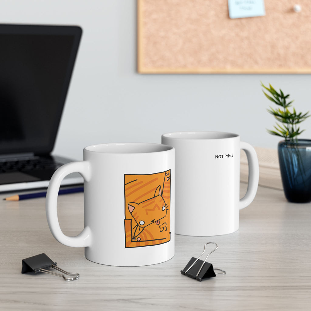 Orange Cat Ceramic Mug — Cat Illustration Coffee Cup (11oz)