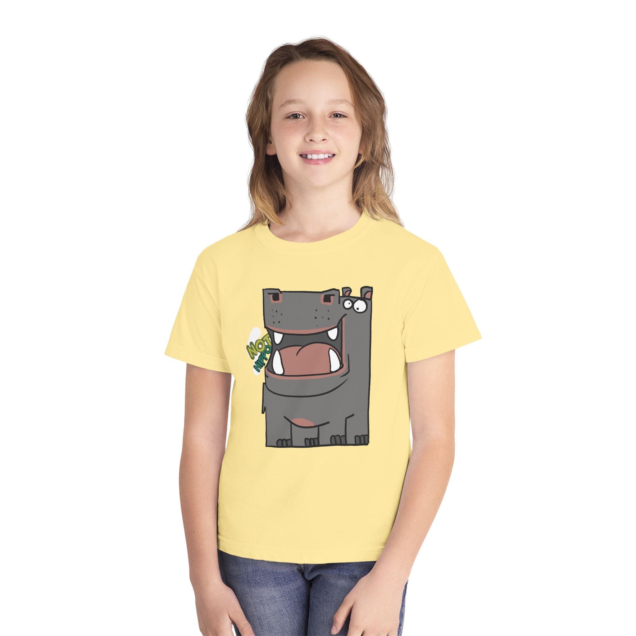 Youth Hippo Tee – Cute Cartoon "NOT Hippo" Graphic Kids Shirt