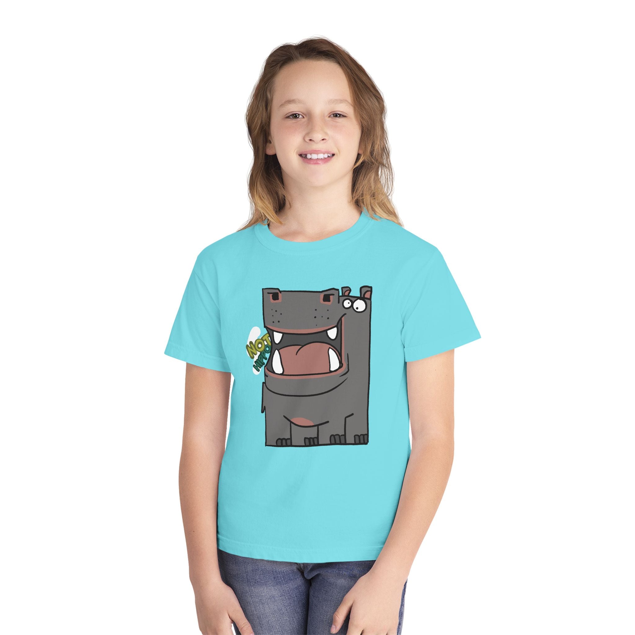 Youth Hippo Tee – Cute Cartoon "NOT Hippo" Graphic Kids Shirt