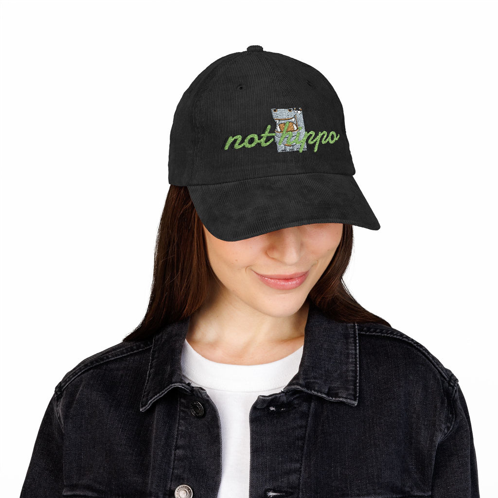 Vintage Corduroy Cap — Embroidered "Not Hippo" Floral Patch