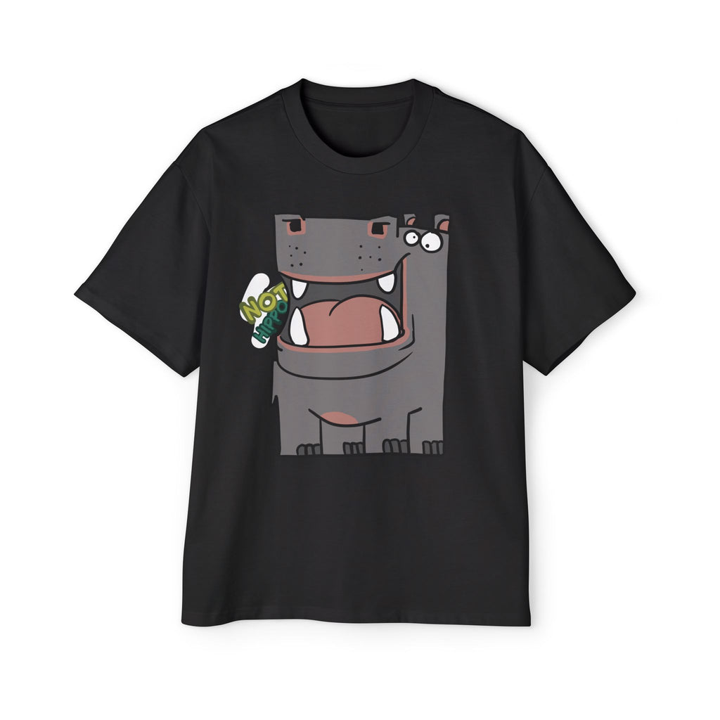 Hippo Cartoon Tee — Cute 'NOT HIPPO' Graphic Oversized T-Shirt