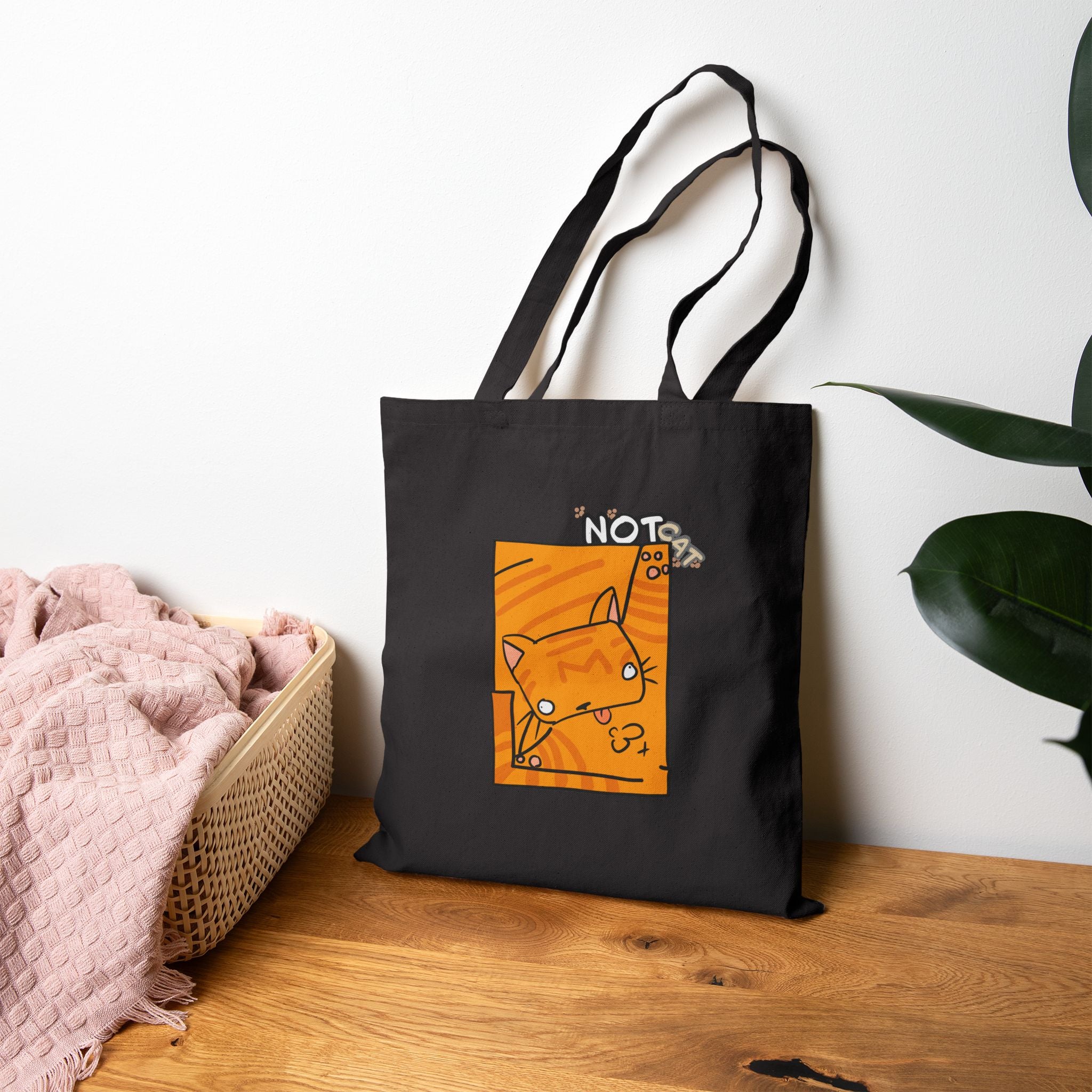 Cute Orange Cat 'Not Cat' Canvas Tote Bag — Cute Kitty Shopper Tote