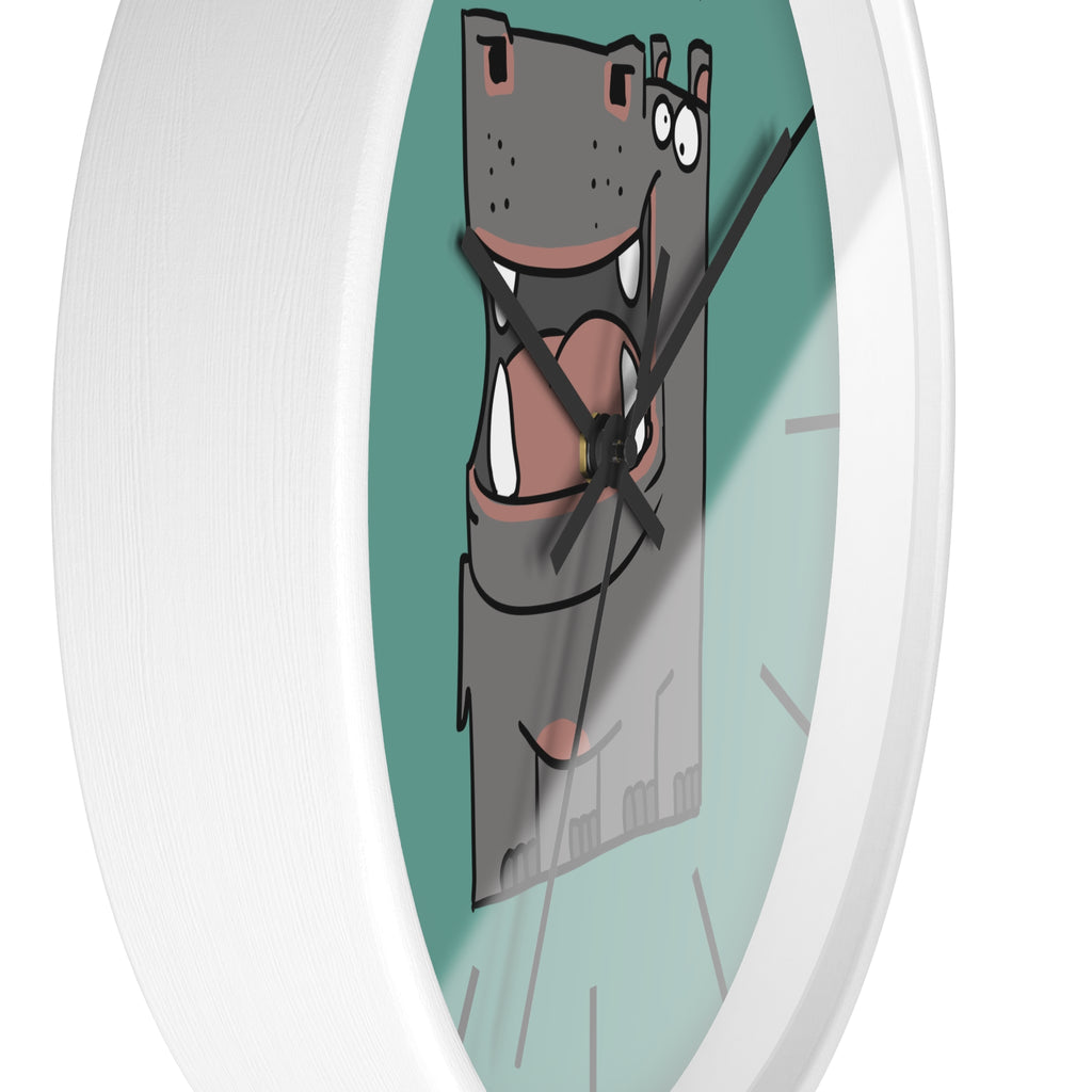 Hippo Cartoon Wall Clock — Cute Teal Nursery Clock