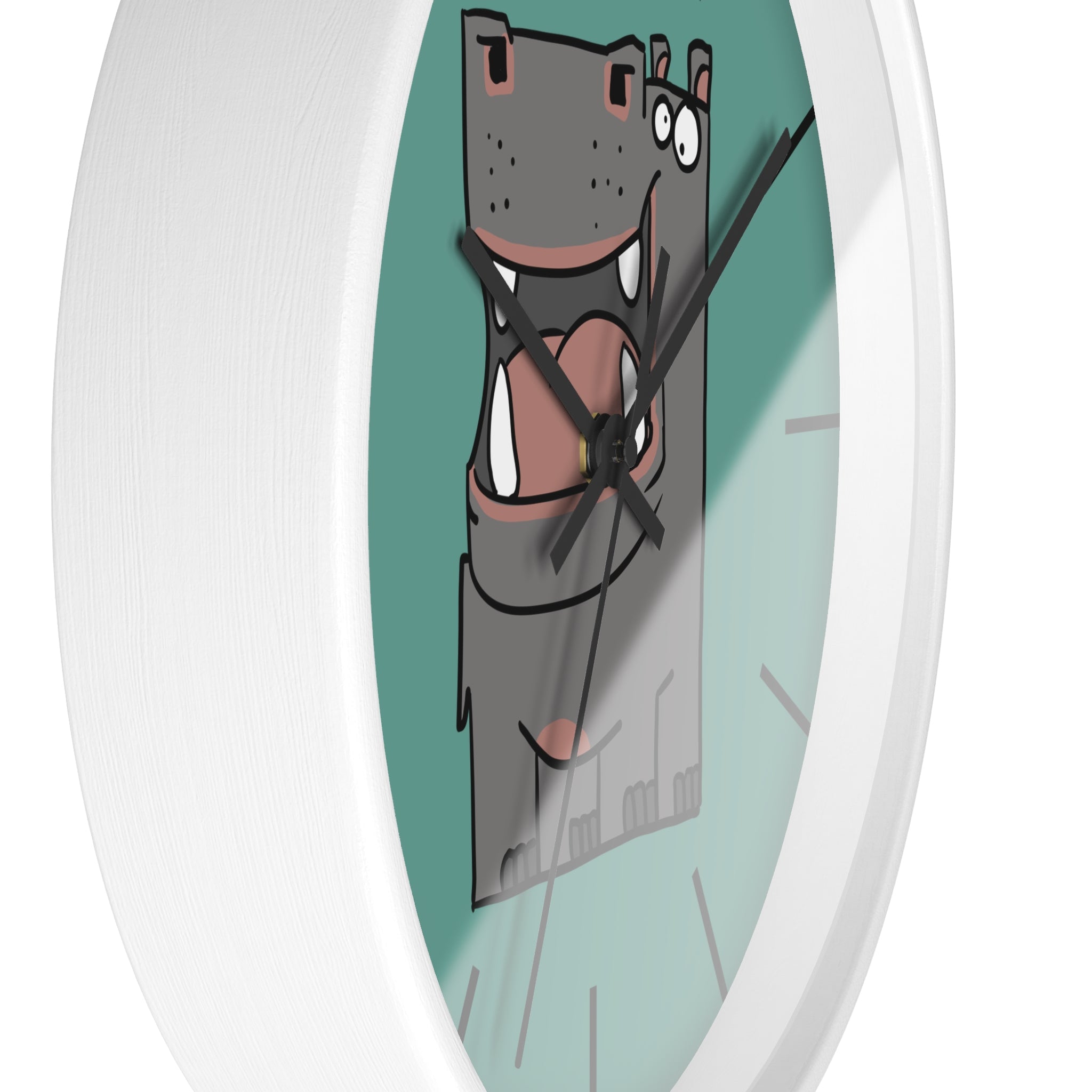 Hippo Cartoon Wall Clock — Cute Teal Nursery Clock