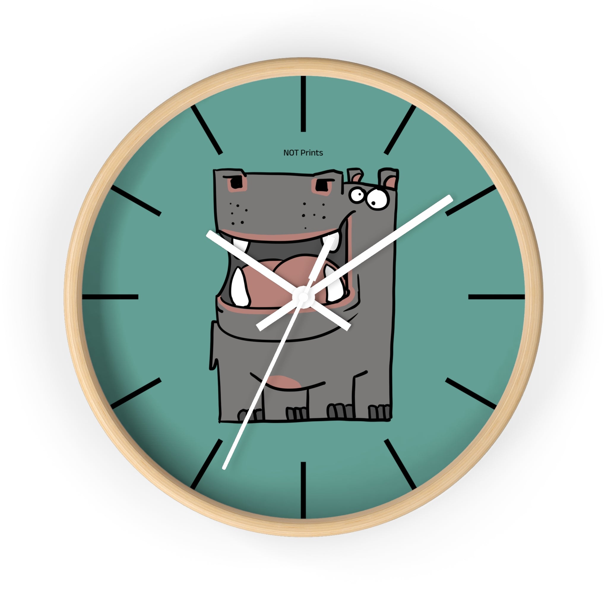 Hippo Cartoon Wall Clock — Cute Teal Nursery Clock