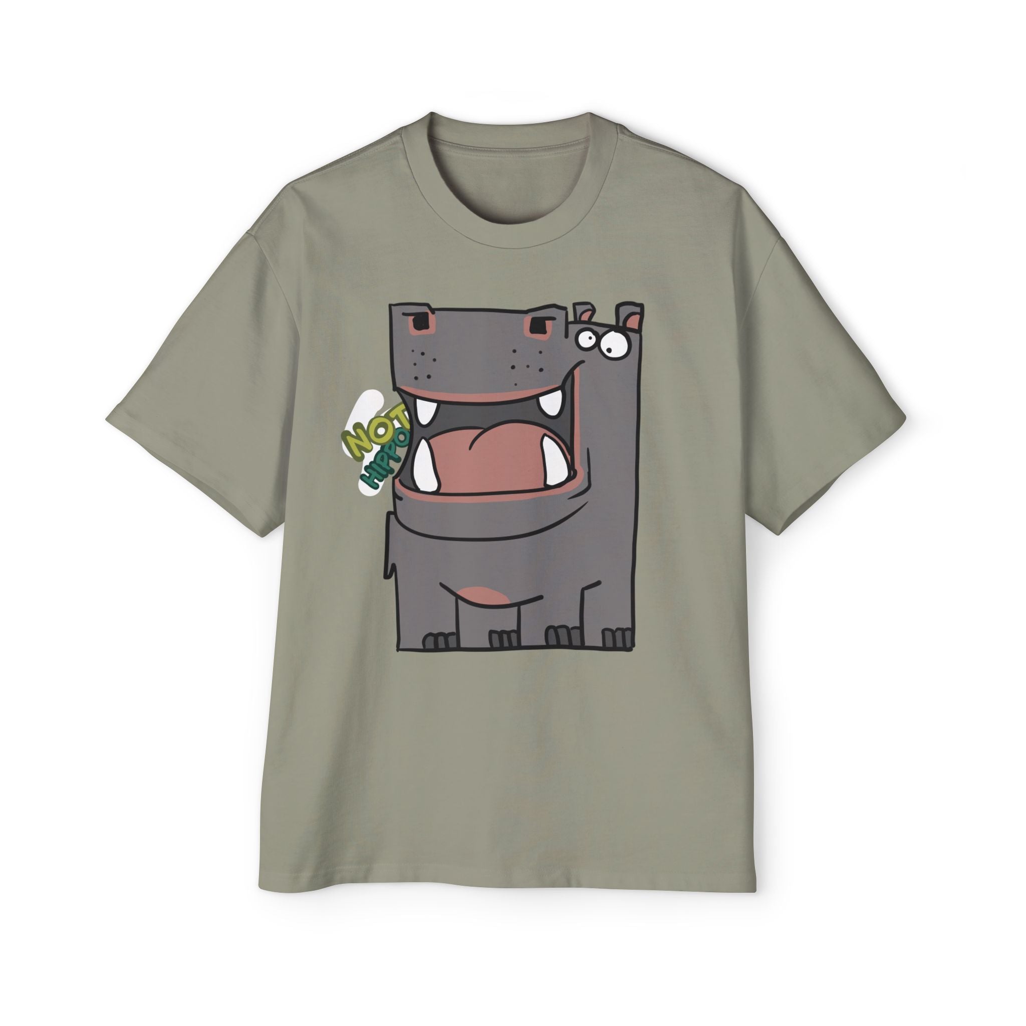 Hippo Cartoon Tee — Cute 'NOT HIPPO' Graphic Oversized T-Shirt