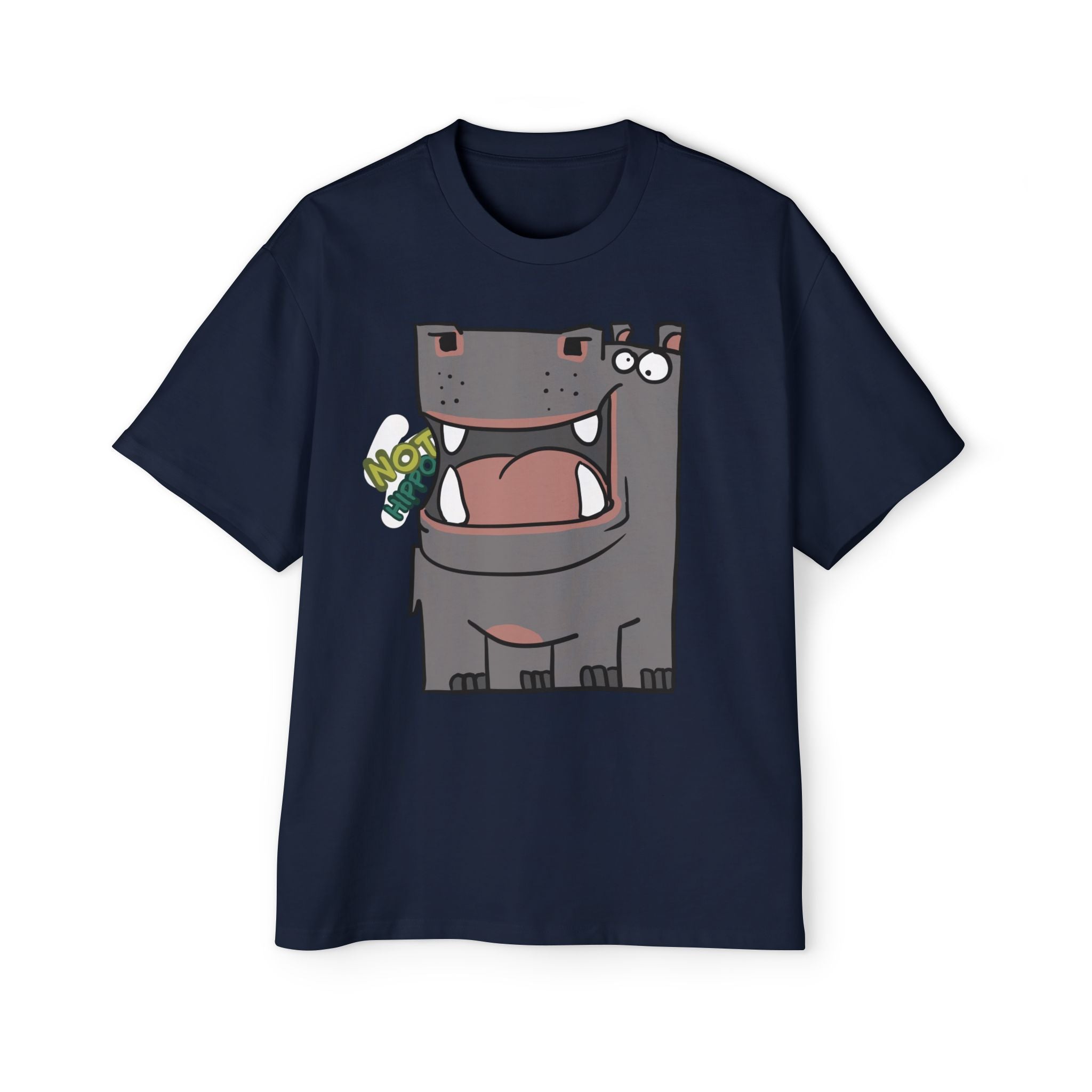 Hippo Cartoon Tee — Cute 'NOT HIPPO' Graphic Oversized T-Shirt