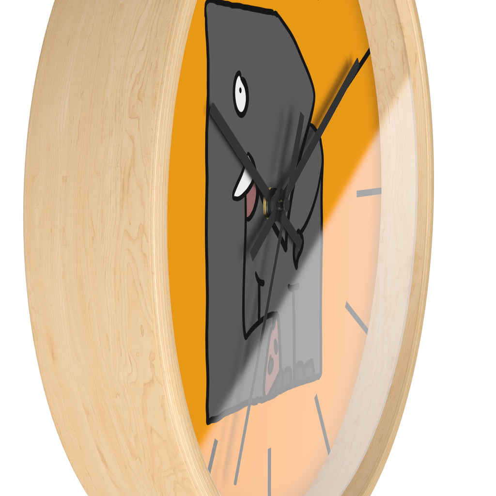 Elephant Cartoon Wall Clock — Cute Orange Nursery Clock with Playful Elephant Design