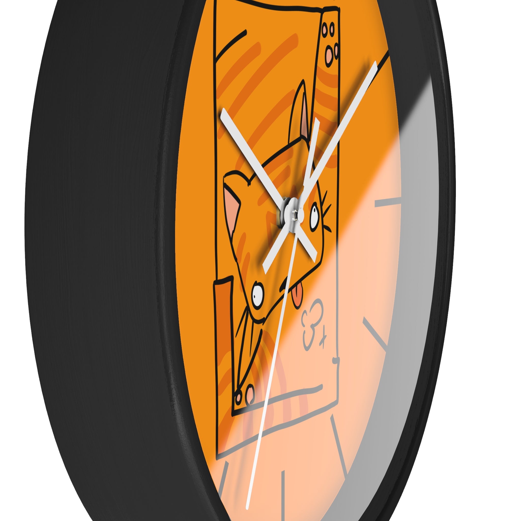 Orange Cat Illustration Wall Clock — Playful Feline Art Clock