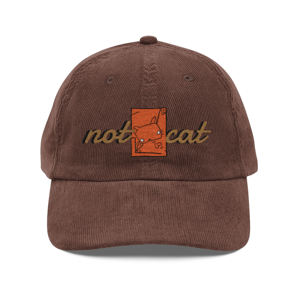 Vintage Corduroy Embroidered Cap — 'Not Cat' Retro Baseball Hat
