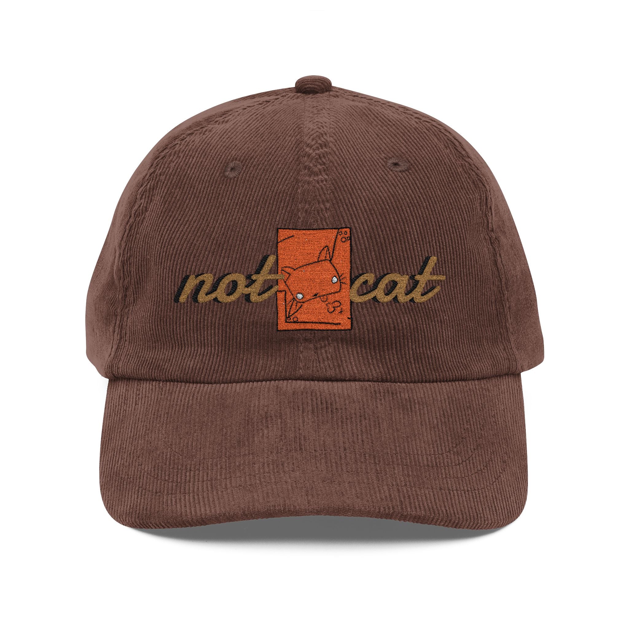 Vintage Corduroy Embroidered Cap — 'Not Cat' Retro Baseball Hat