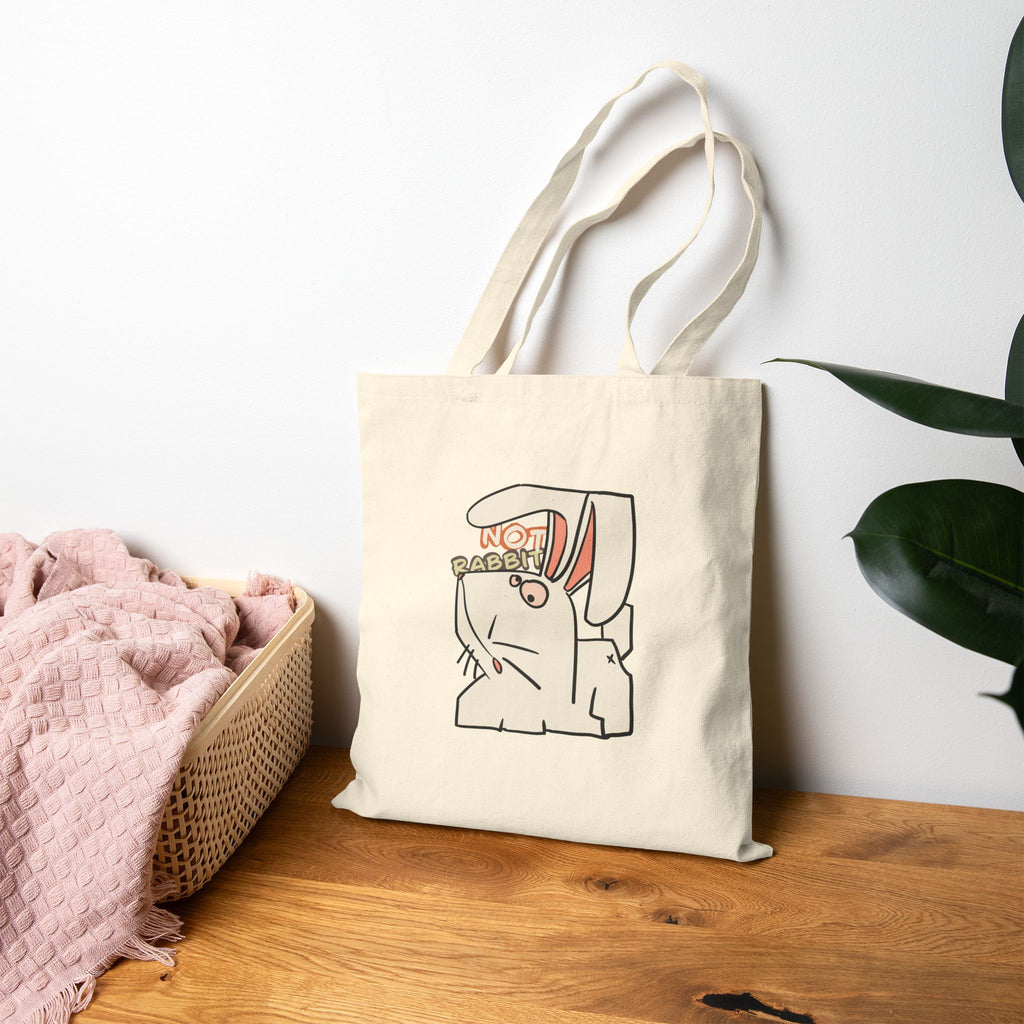 Canvas Tote Bag — Cute Bunny ‘Not Rabbit’ Illustration Eco Shopper