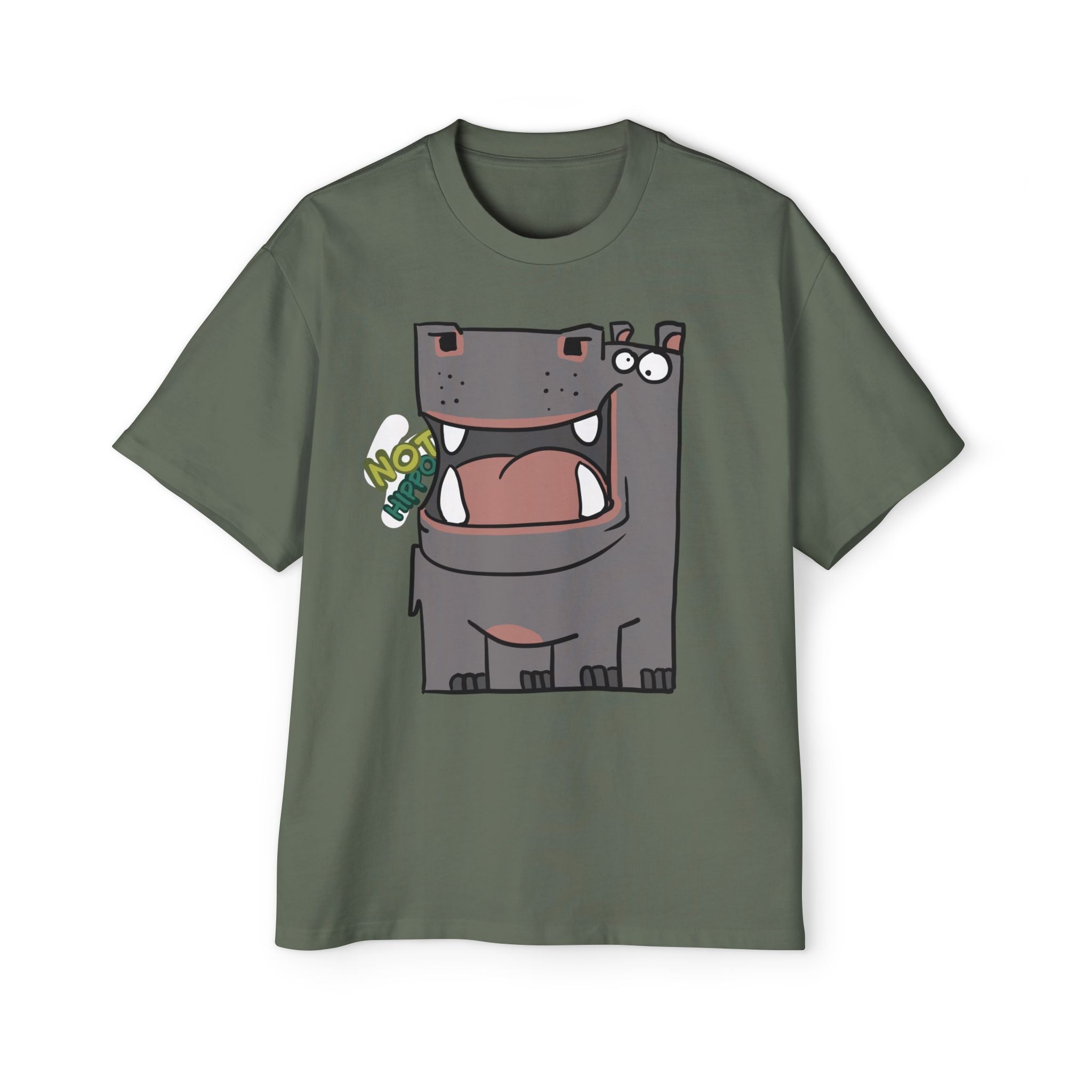 Hippo Cartoon Tee — Cute 'NOT HIPPO' Graphic Oversized T-Shirt