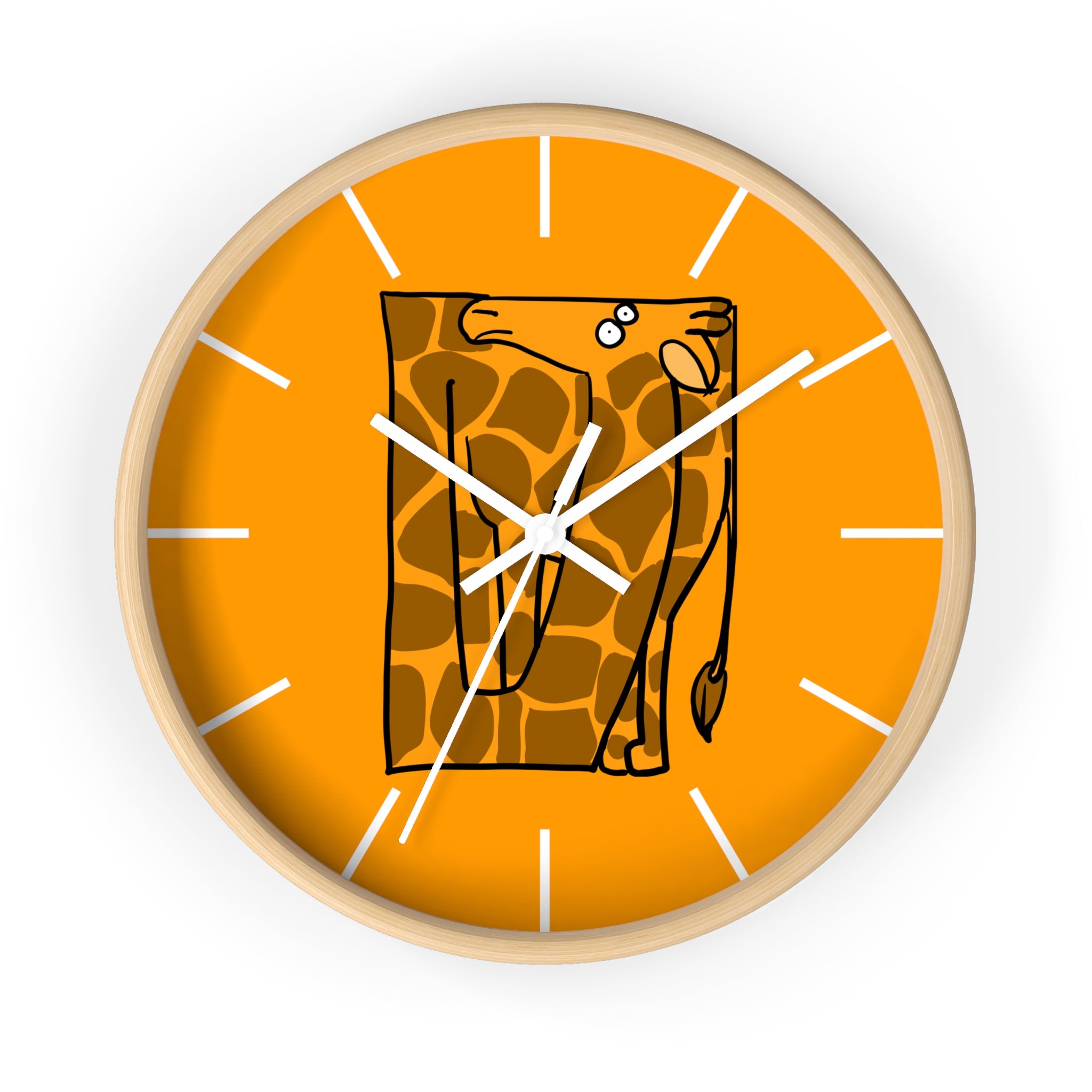 Giraffe Art Wall Clock – Whimsical Orange Safari Decor
