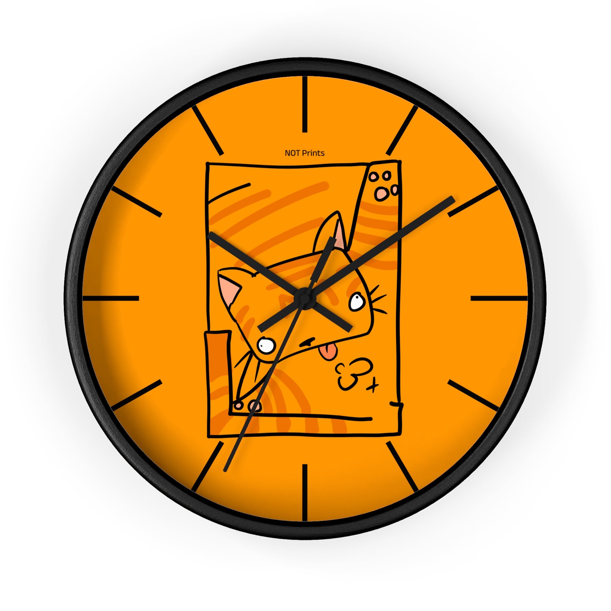 Orange Cat Illustration Wall Clock — Playful Feline Art Clock
