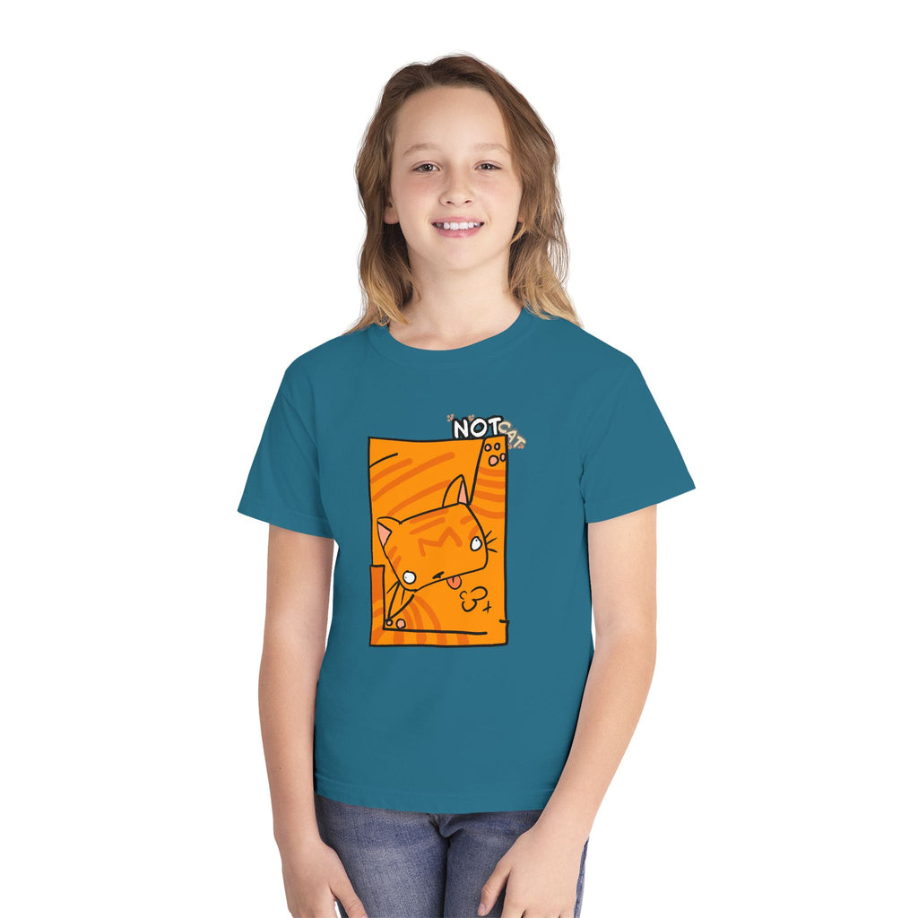 Orange Cat Youth Tee – Cute Cartoon Cat Graphic Shirt for Kids | Funny Not Cat Animal Cotton T-Shirt