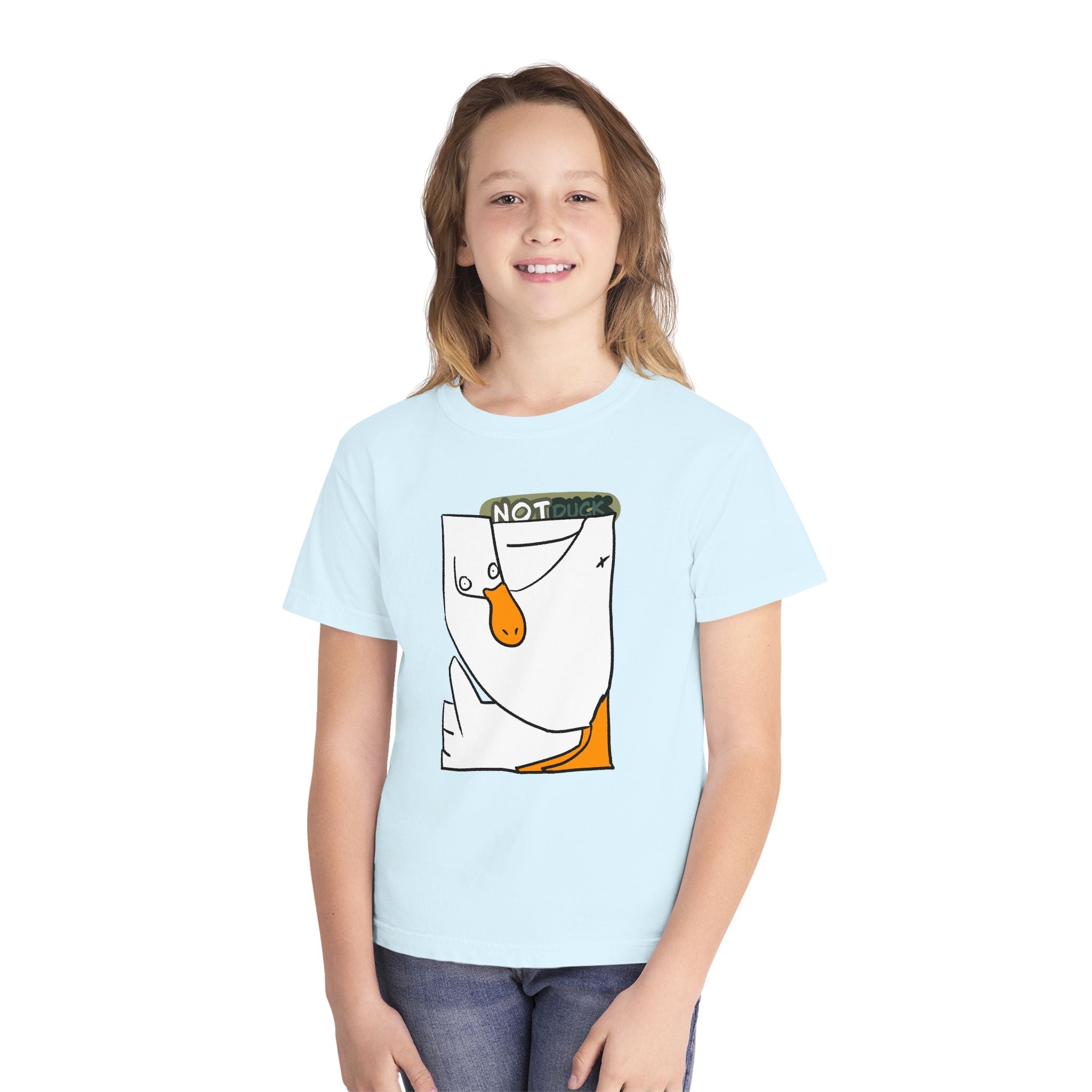 Duck Youth Tee — 'NOT DUCK' Whimsical Cartoon Goose Graphic Kids T‑Shirt