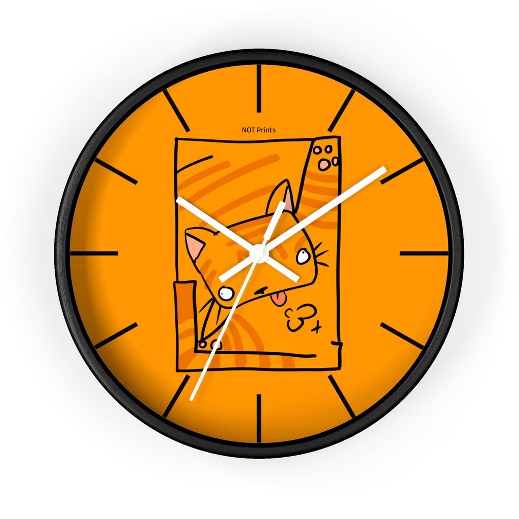 Orange Cat Illustration Wall Clock — Playful Feline Art Clock