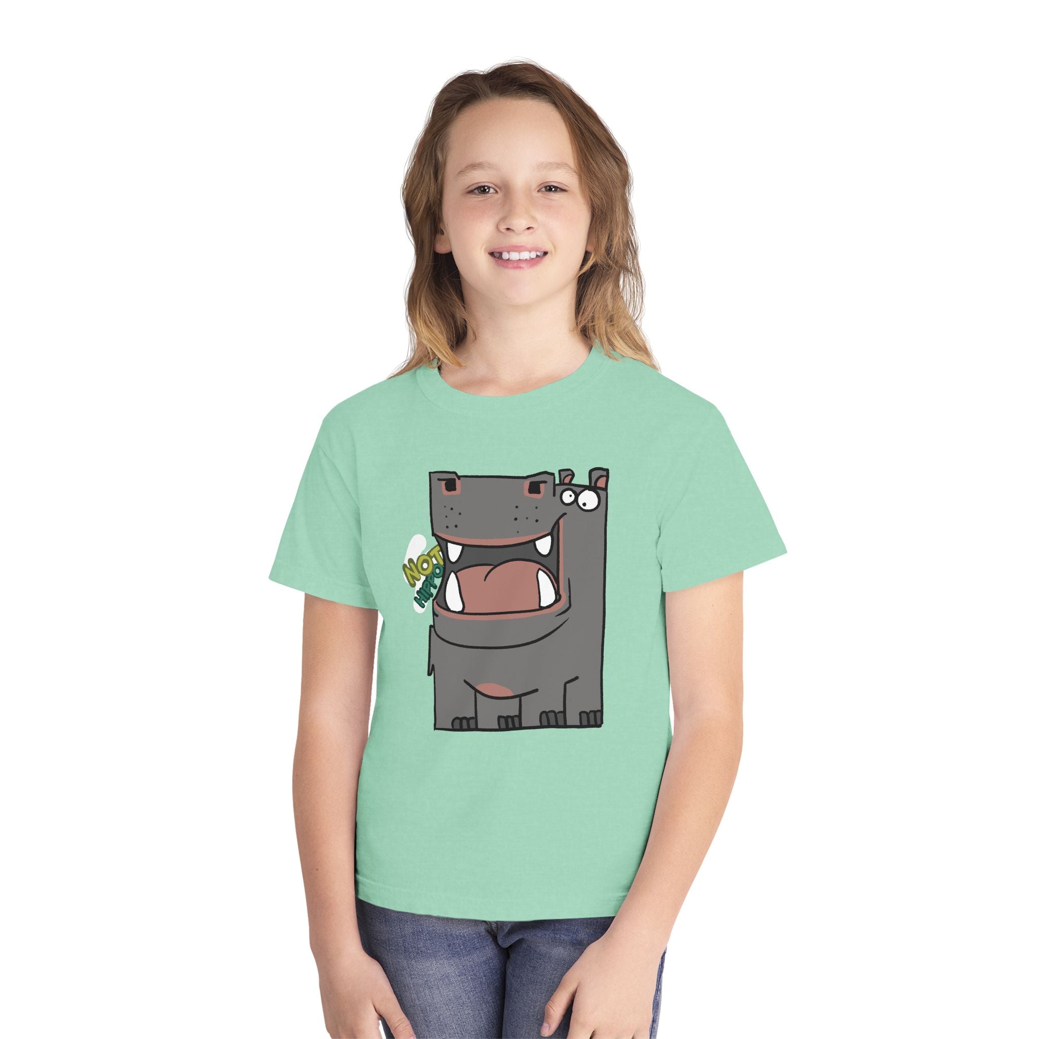 Youth Hippo Tee – Cute Cartoon "NOT Hippo" Graphic Kids Shirt