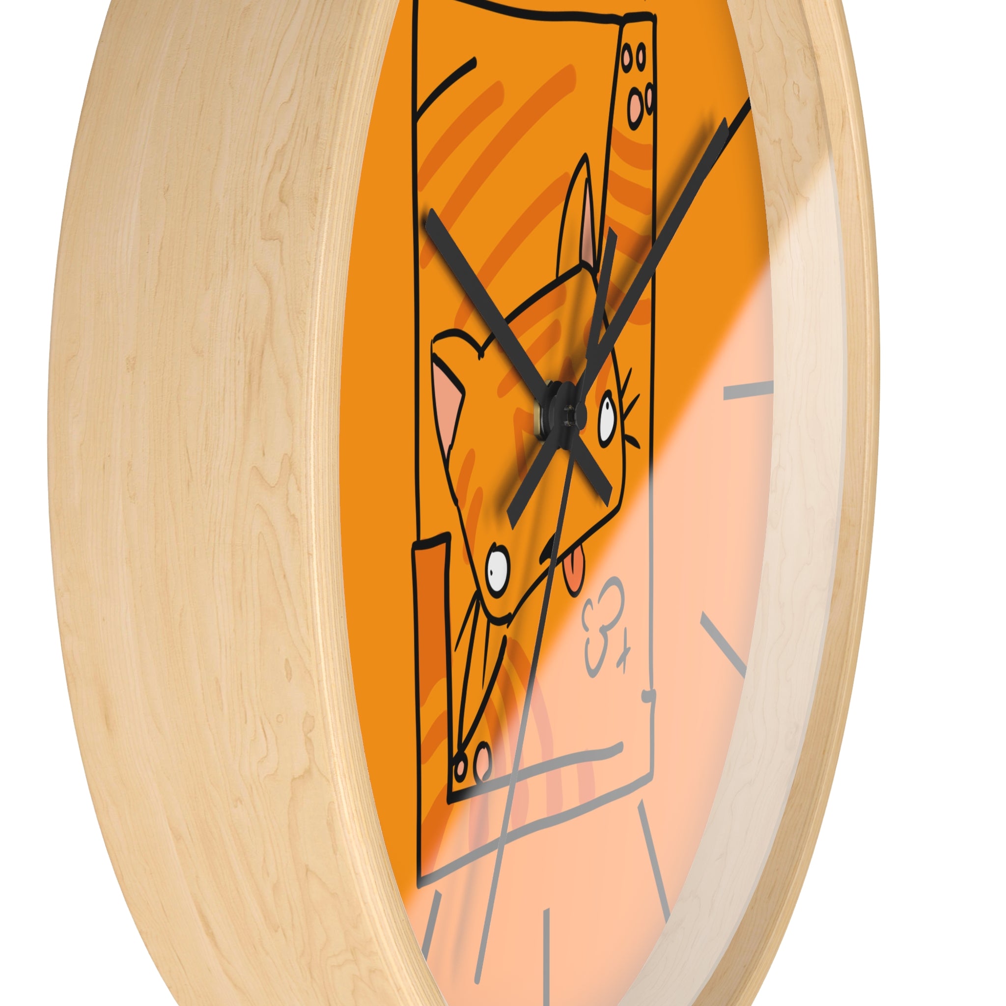 Orange Cat Illustration Wall Clock — Playful Feline Art Clock